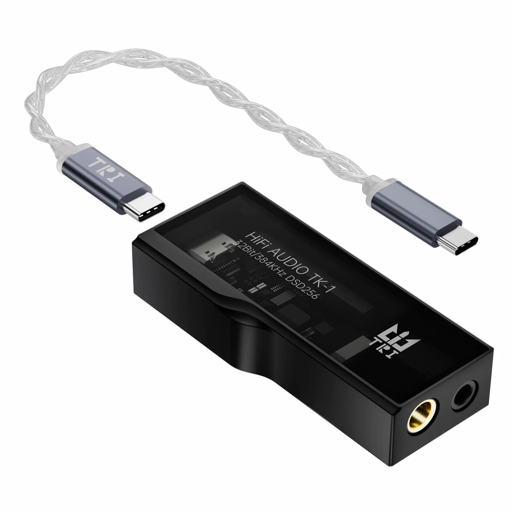 Yinyoo TRI TK1 Amplificateur de casque DAC portable à double puce CS43131 32 bits/384 kHz DSD256 pour audio Hi-Fi avec câble adaptateur USB-C vers USB-C pour prise de casque de 3,5 mm / 4,4 mm
