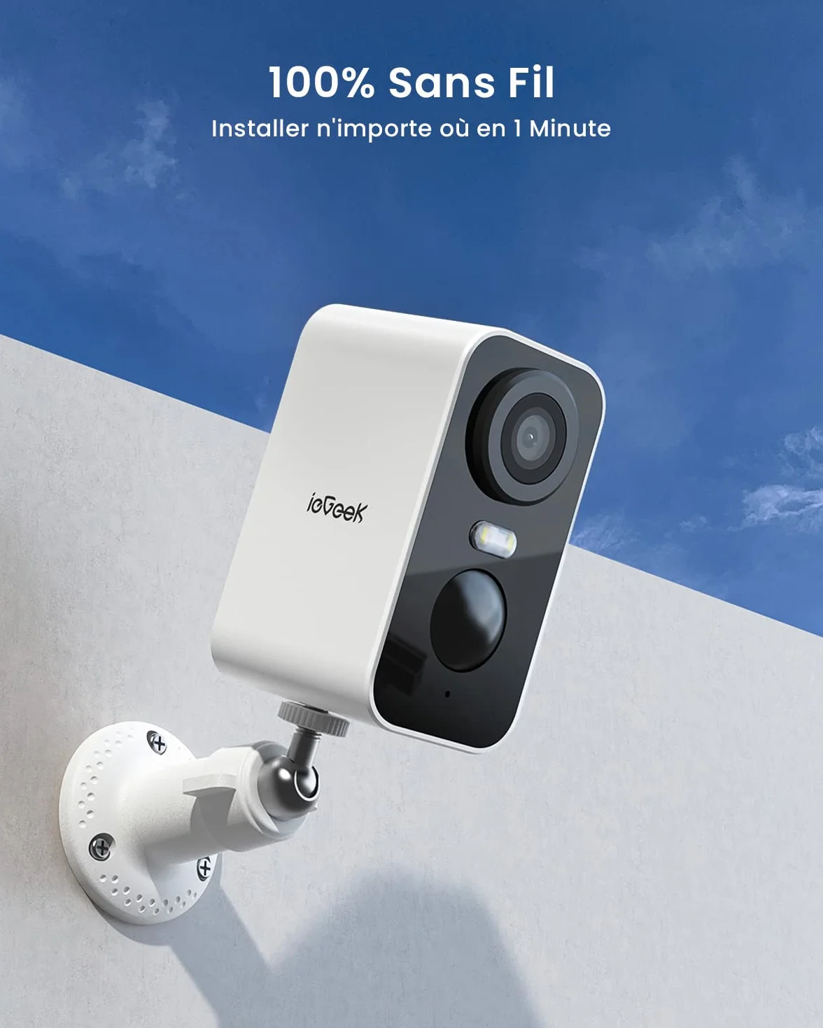 ieGeek 2K Caméra Surveillance WiFi Exterieure sans Fil Batterie, Vision Nocturne Couleur, AI & PIR Détection Mouvement, Extérieure/Intérieure, Audio Bidirectionnel, Étanche IP65