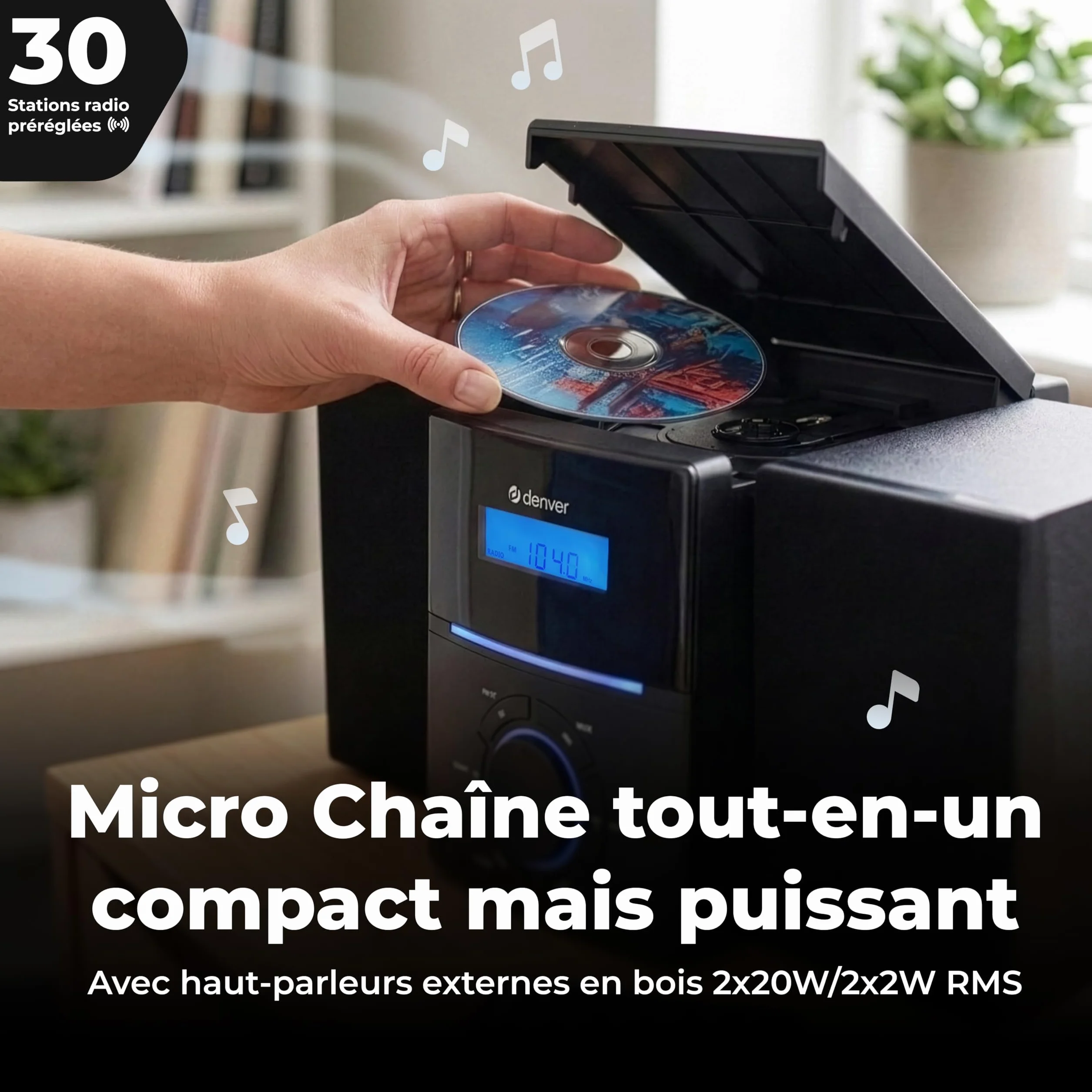 Denver MCA-240 Micro-chaîne CD/FM Double Alarme AUX Noir