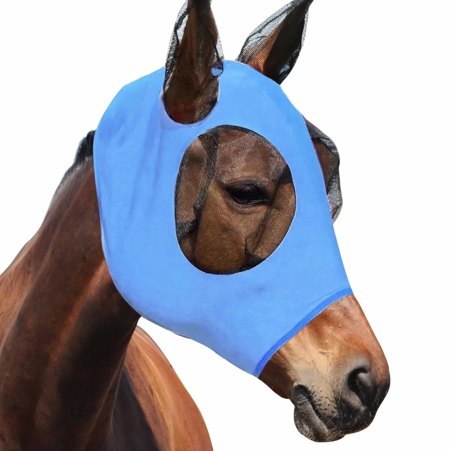 Masque Anti Mouche Cheval Protection UV élastique (Bleu)
