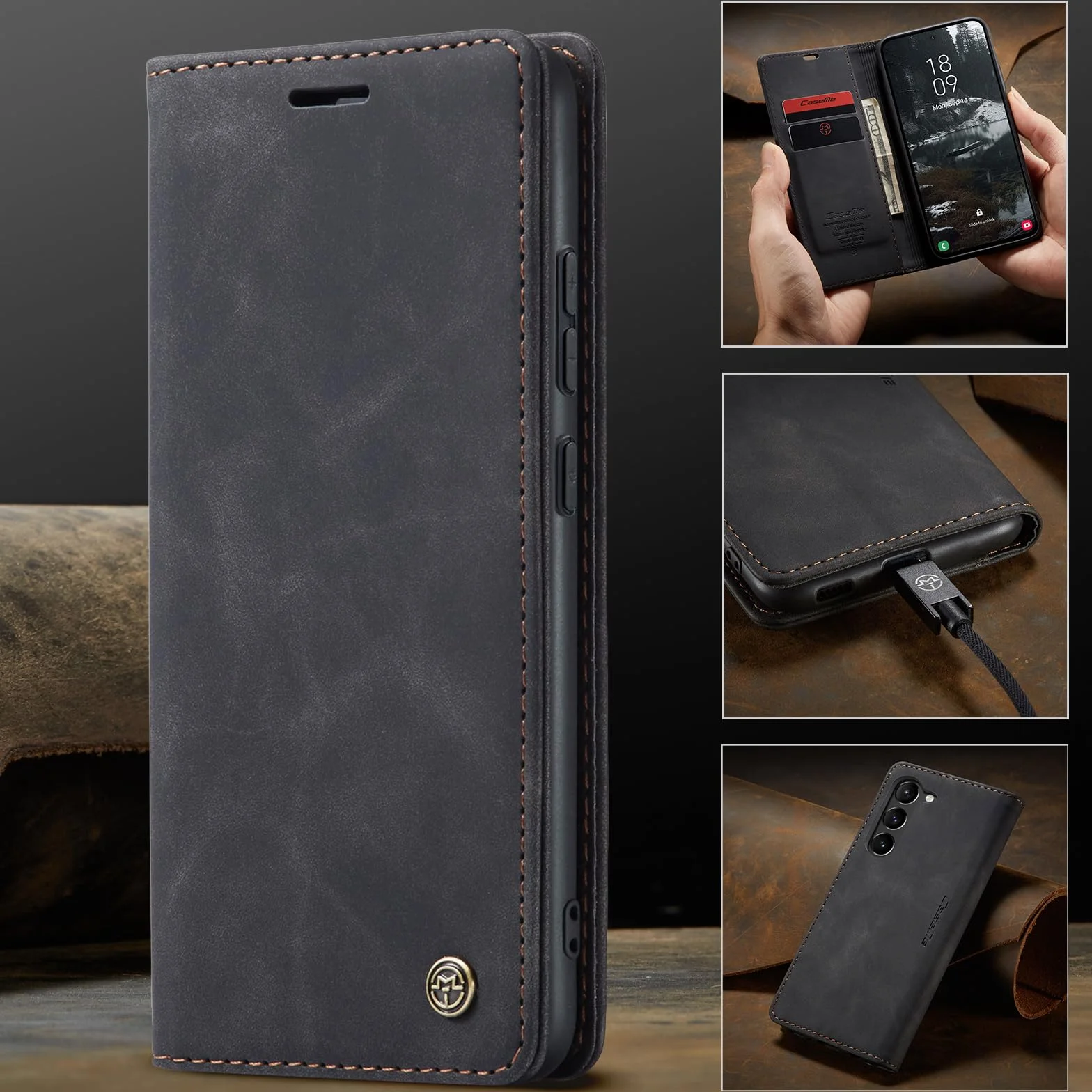 Coque pour Samsung Galaxy S23 5G Premium Housse Cuir Protection Pochette Rabat Portefeuille Flip Case Porte Magnétique Coque Étui pour Samsung Galaxy S23, Noir