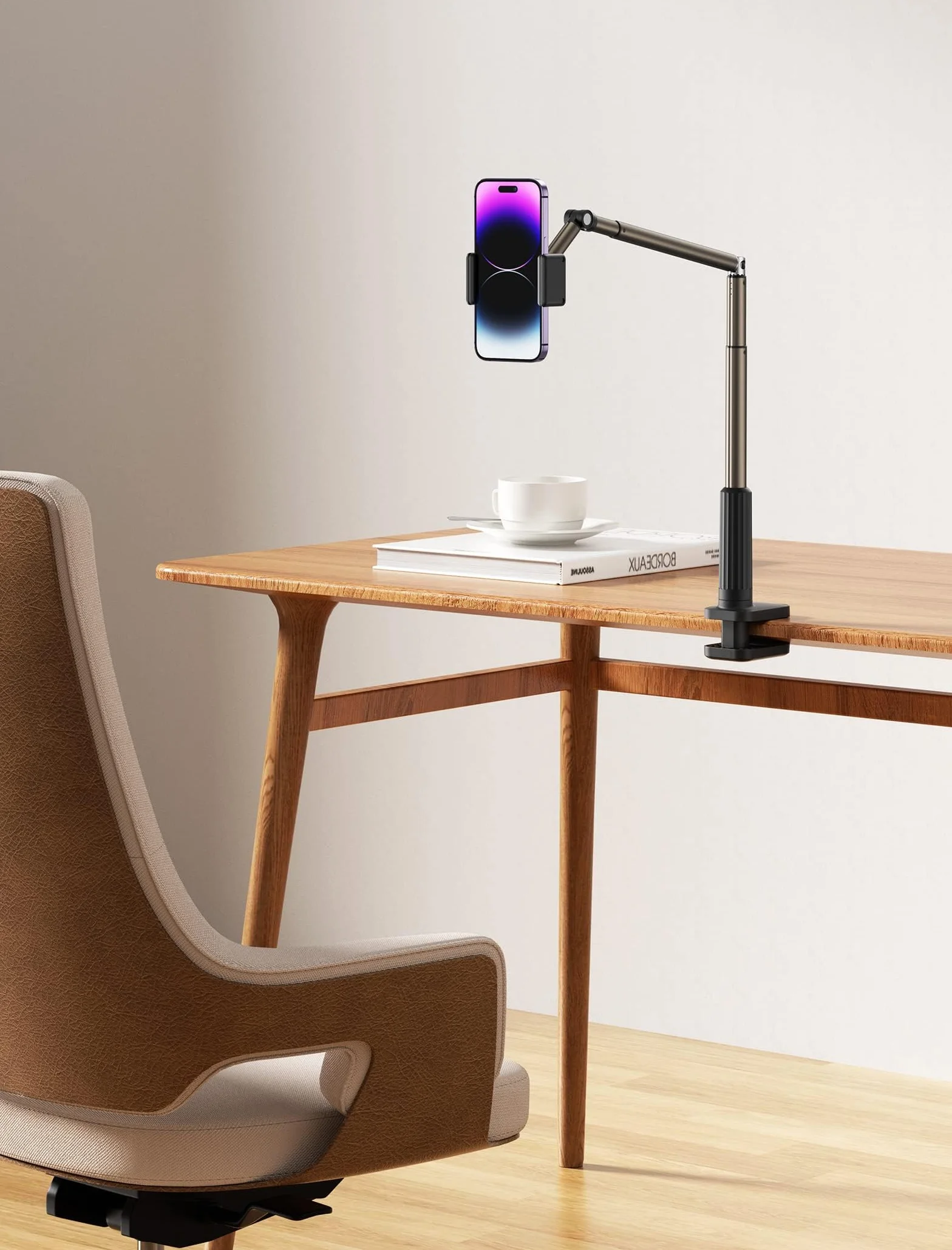 JSAUX Support de téléphone pour Bureau et lit, Support de téléphone Flexible Universel à 360° avec Pince de Serrage pour Table de Chevet, Compatible avec iPhone 14, 13, 12, 11, etc. [Noir]