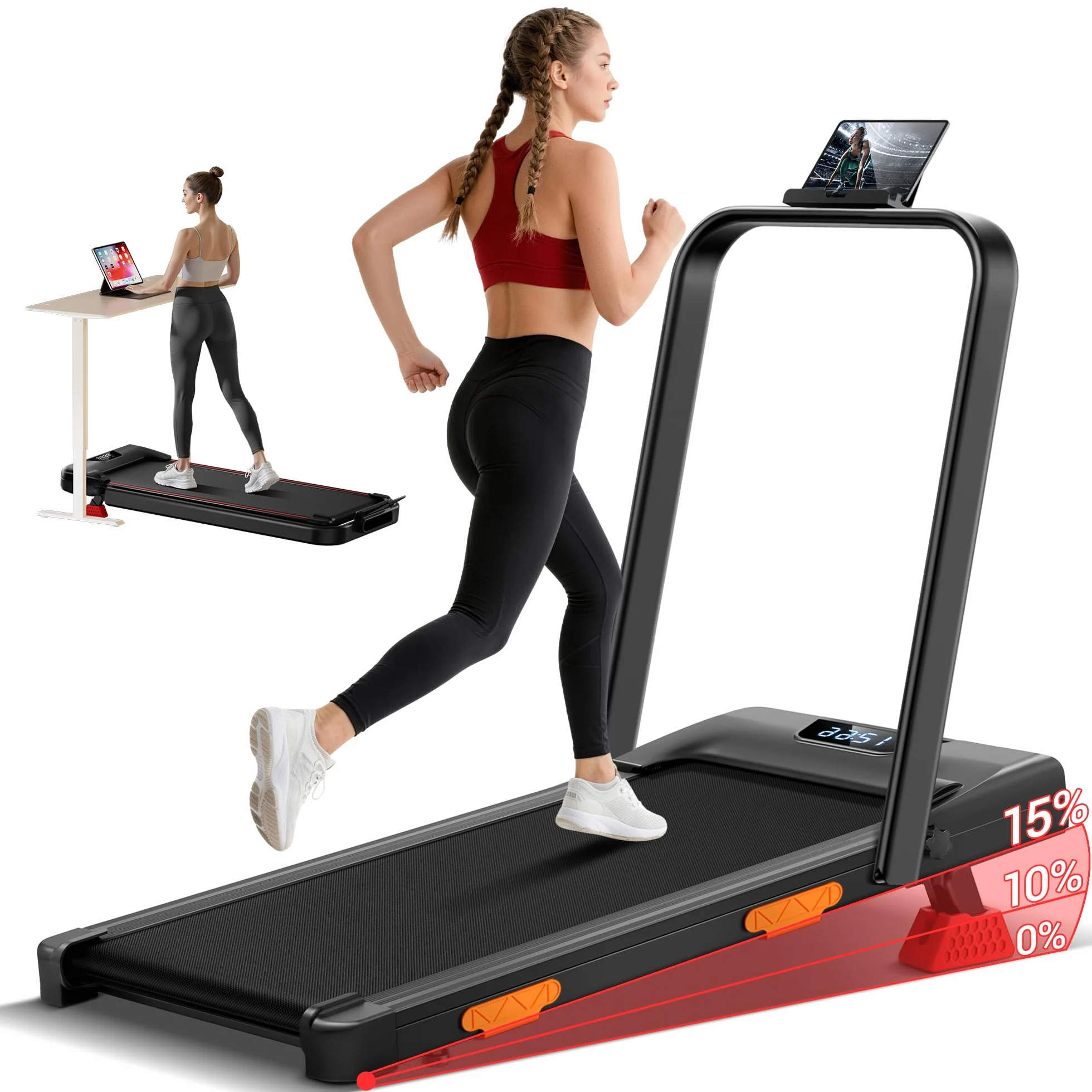 UMAY Tapis de Course Pliable Inclinable 15% 6 en 1 136KG