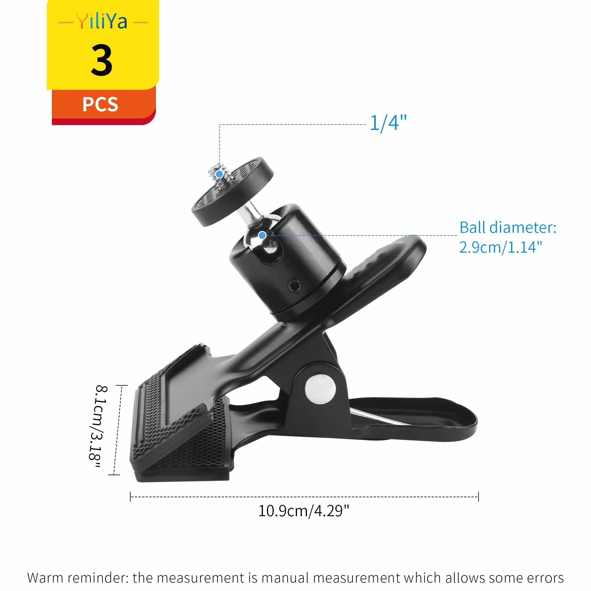 3 Pièces Support Pince avec Rotule Rotative,Pince Porte Réflecteur en Métal avec Support à Vis 1/4 Supports d'Appareils Photo pour Flash Noir