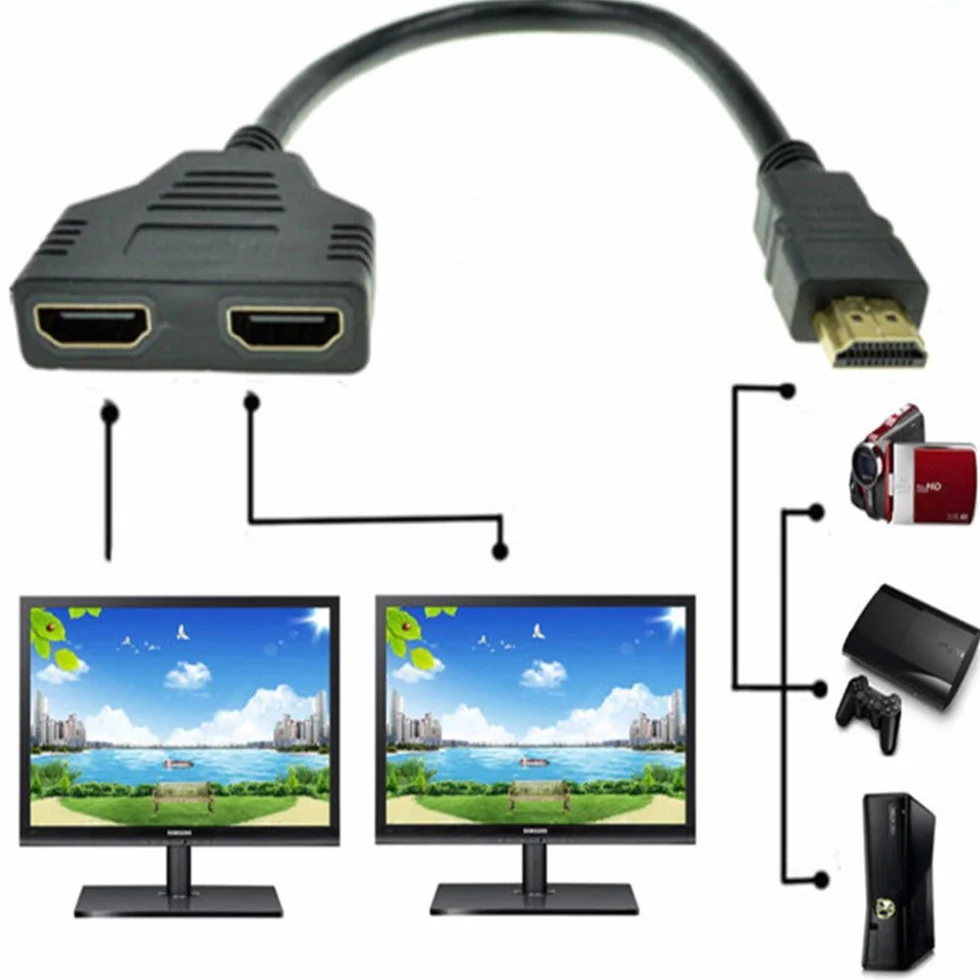 ZYuoo Diviseur de câble HDMI 1080P mâle vers Double HDMI Femelle, Adaptateur 1 vers 2 Voies