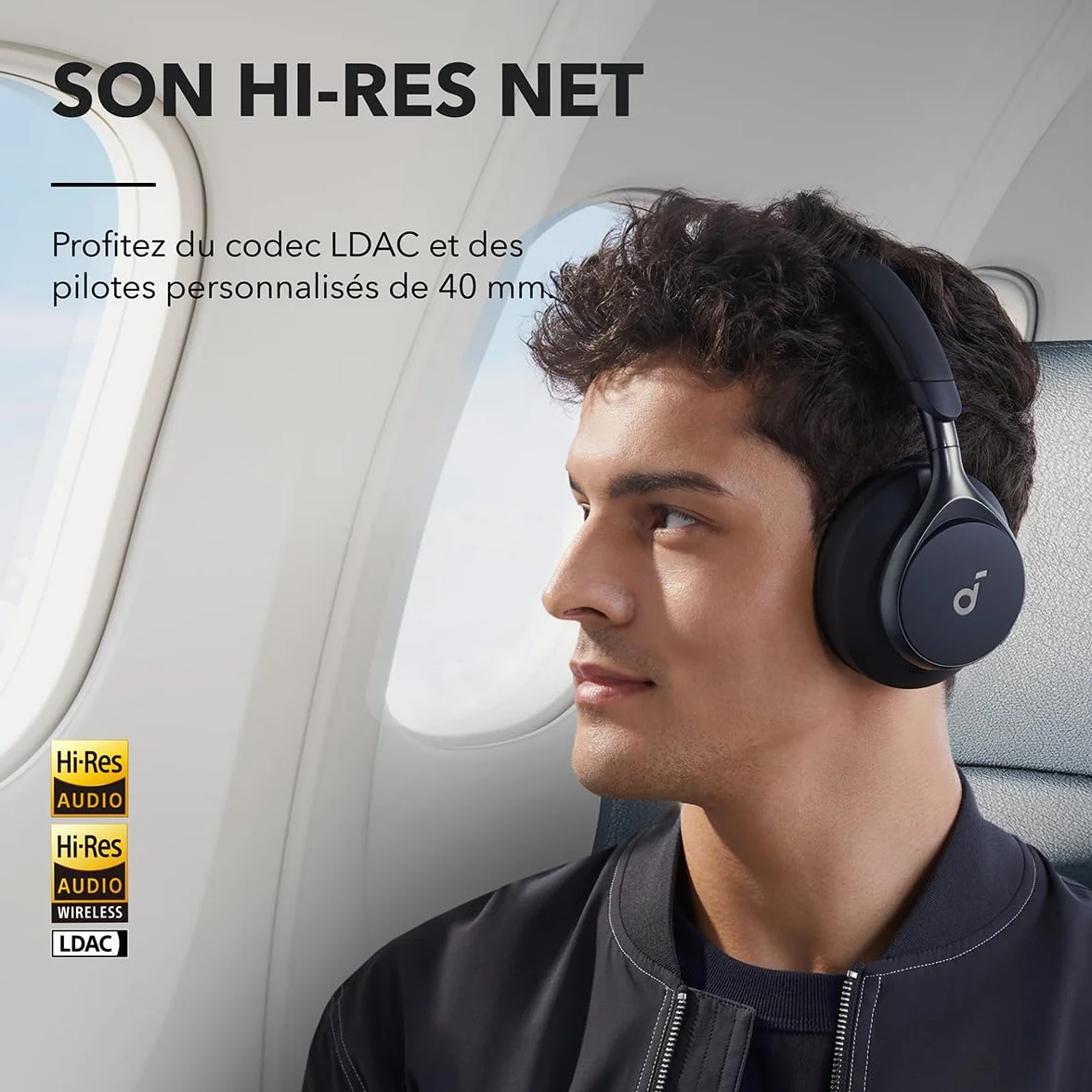 Soundcore Space One Casque Bluetooth sans Fil avec Réduction de Bruit Active Adaptative by Anker, Réduction des Voix Humaine 2X Plus Efficace, ANC 46H, Contrôle app, LDAC Hi-Res Audio, Confort