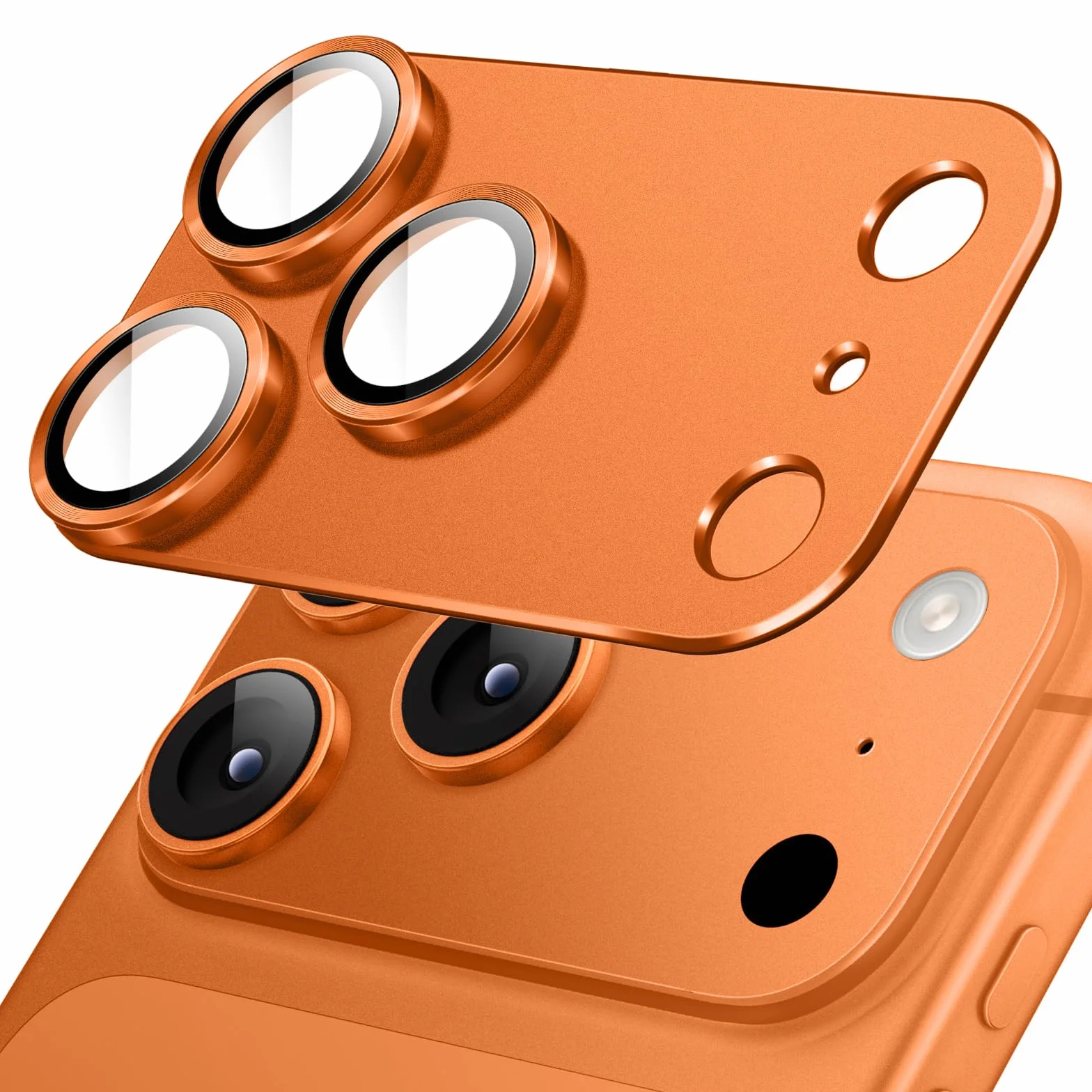 JETech Protecteur d'Objectif de Caméra pour iPhone 17 Pro Max 6,9 Pouces, Couverture Complète en Verre Trempé 9H Anneau, Plaque Métallique Mat, Compatible avec la Coque, Lot de 1 (Orange)