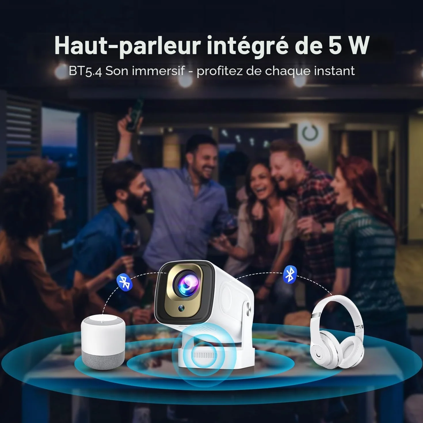 Salange Mini Vidéoprojecteur 8K 1080P Autofocus WiFi 6 Bluetooth 5.4 Auto Keystone 4K Android 14