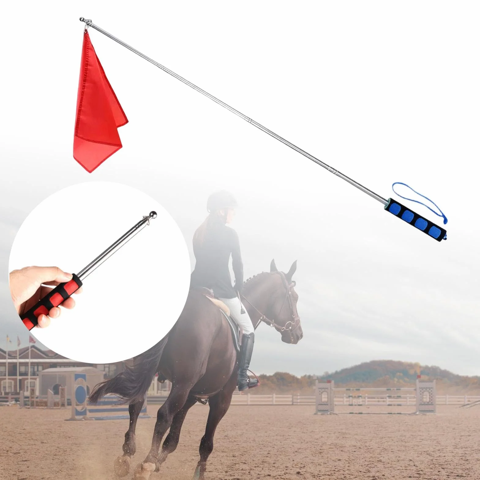 Almencla Drapeau d'Entraînement pour Chevaux, Tige Télescopique, Support Flexible, Matériau Indéchirable, Signalisation Couleur Vive