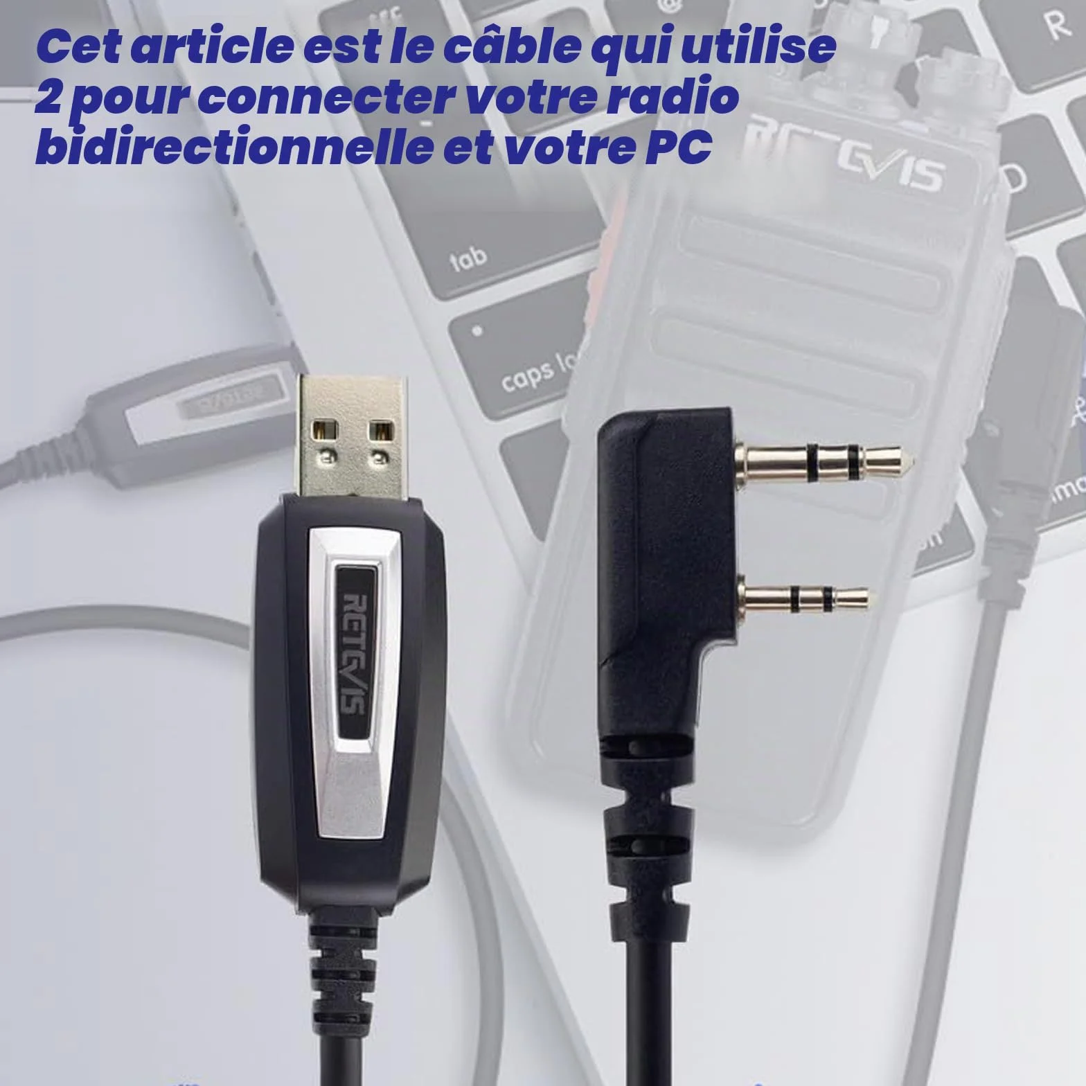 Retevis Câble Programmation pour Talkie Walkie Programmateur USB compatible avec Baofeng UV-5R BF-888S Radtel Quansheng UV-K5, RT24 RT27 RA79 H777H RT668 RT5R Win10/Win11 (1 pièce)
