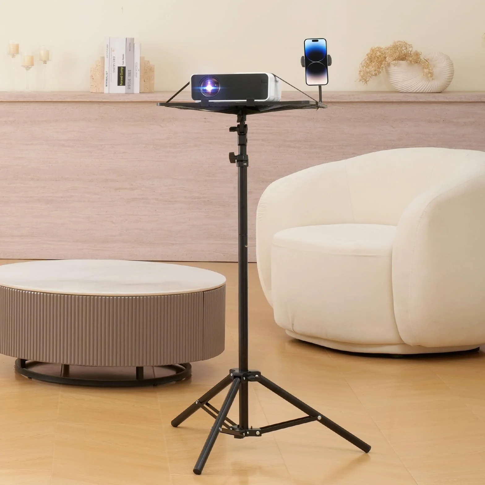 VEVOR Support Trépied Vidéoprojecteur Hauteur Réglable 68,5-160 cm avec Plateau et Support Téléphone