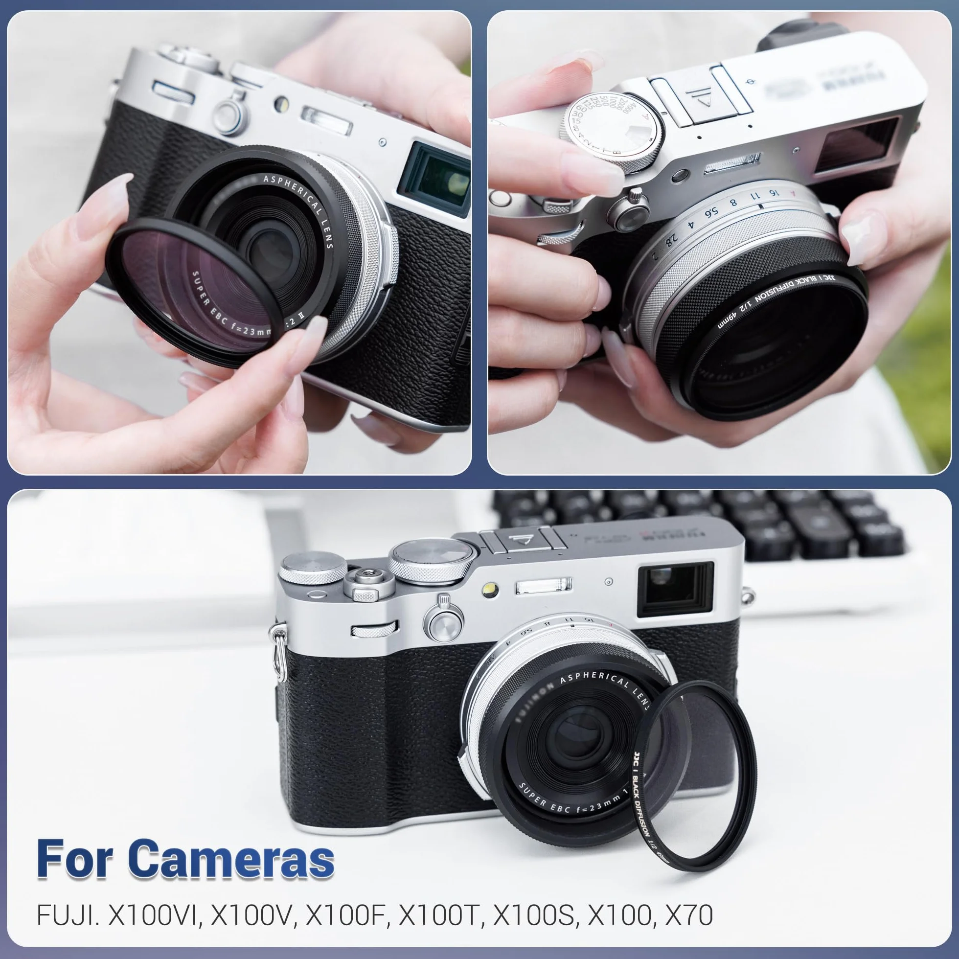 JJC Bague d'adaptation pour filtre Fujifilm X100VI X100V X100F X100T X100S X100 X70 49mm
