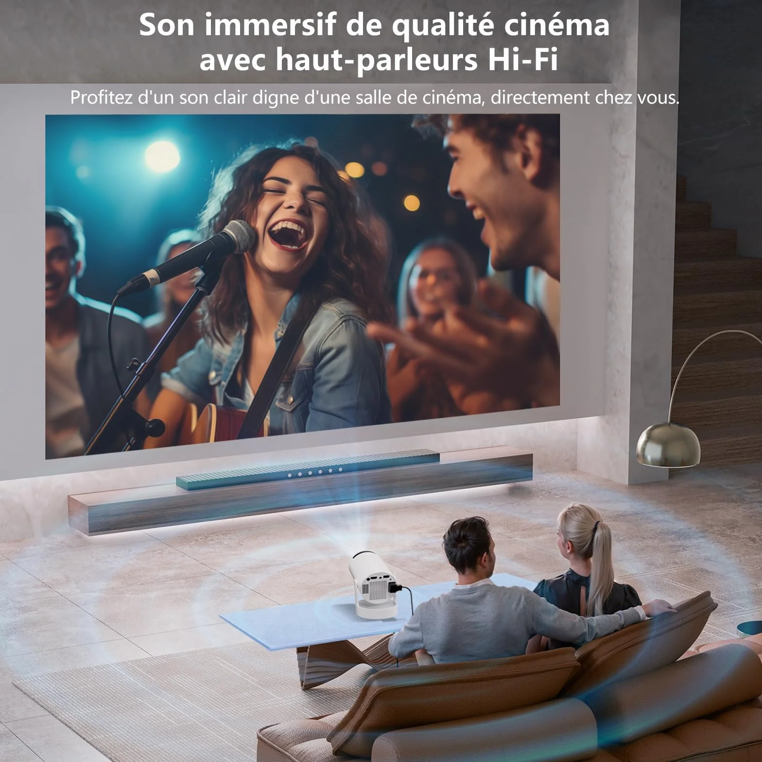 Vidéoprojecteur Intelligent Android 11, Mini Projecteur Portable FHD 1080P 4K, 300 ANSI Lumens, WiFi 6 Bluetooth 5.0