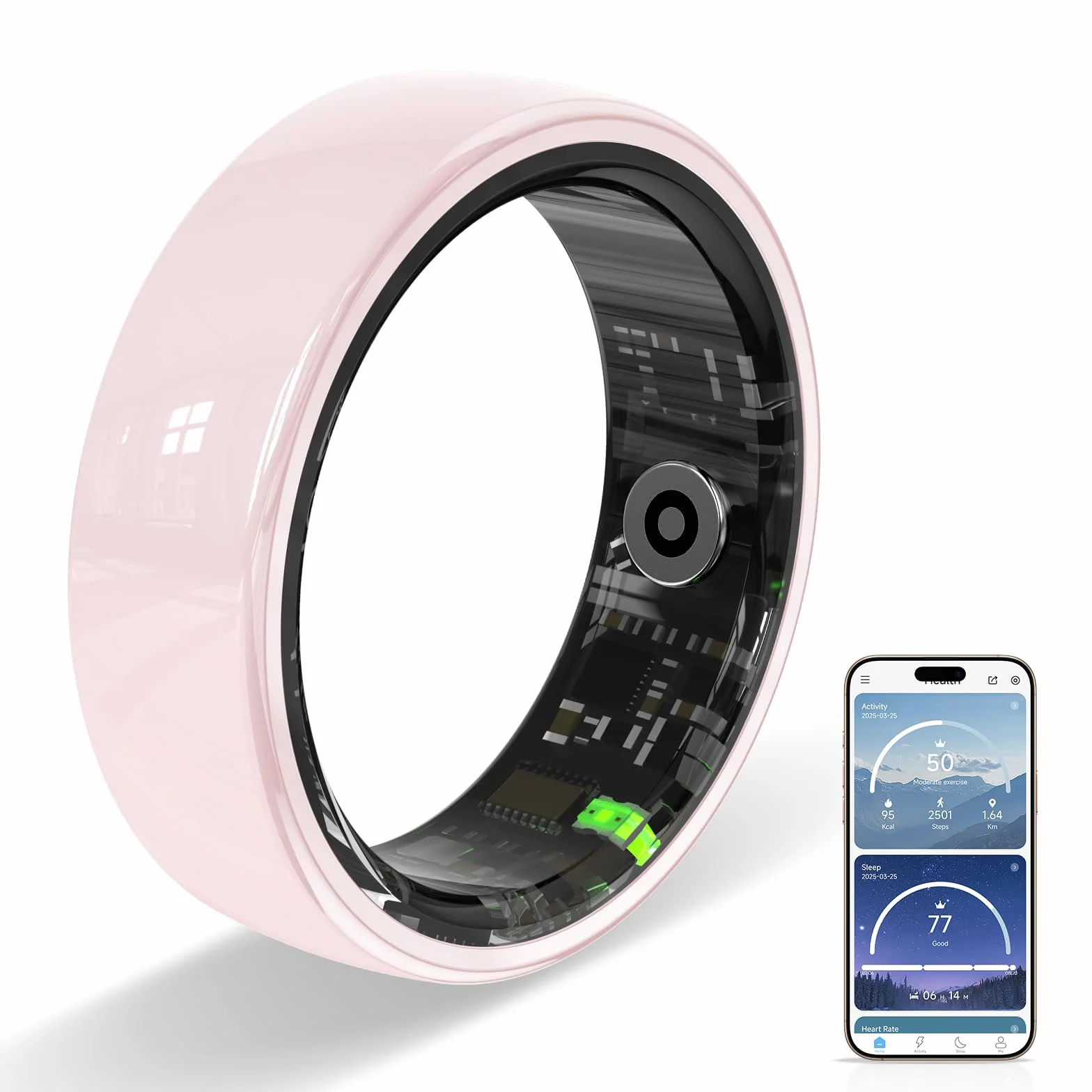 Bague Connectée Femme en Céramique – Suivi du Sommeil, Fréquence Cardiaque, Multi-Sports, Étanche 5ATM