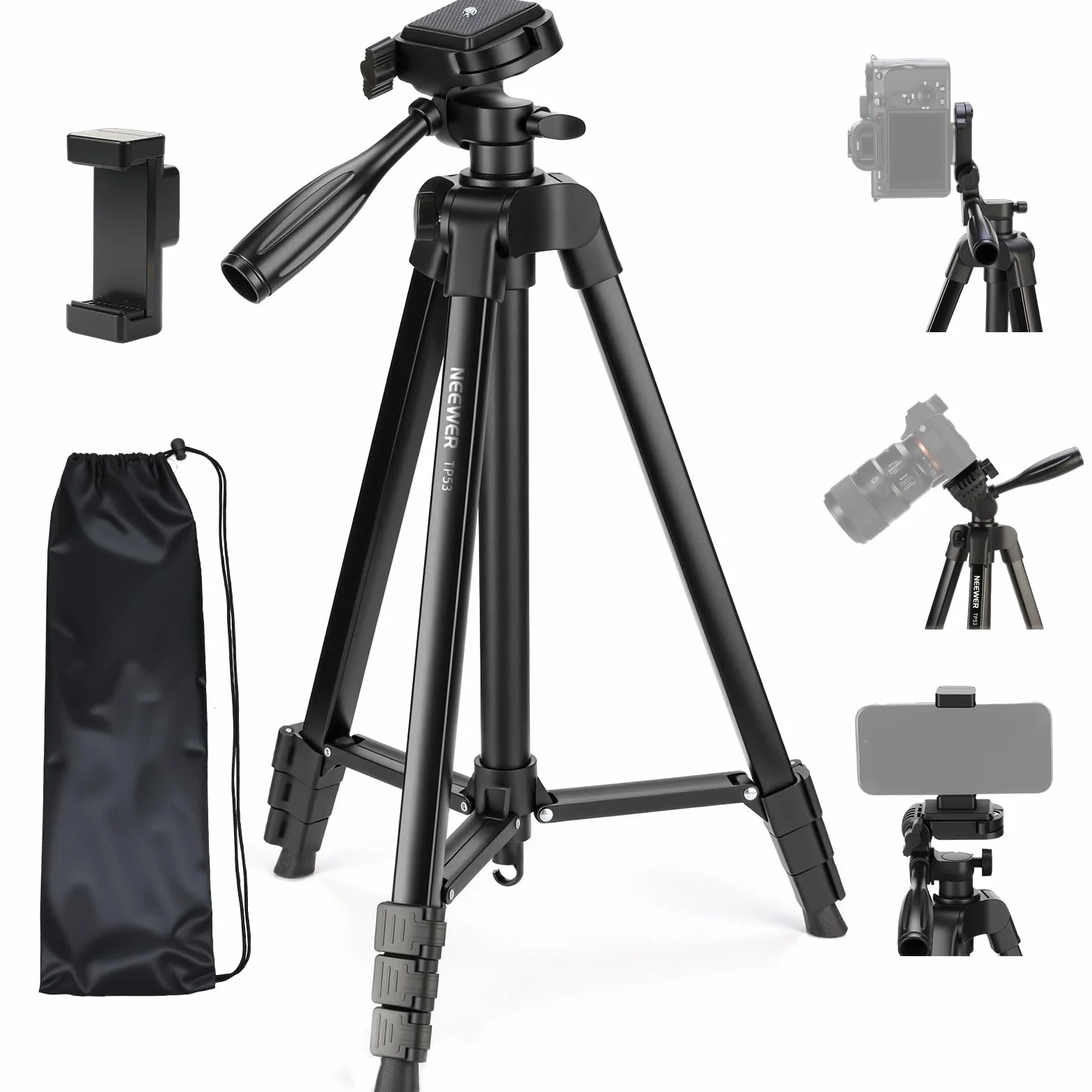 NEEWER Entry Level Version Trépied pour Téléphone Portable et Appareil Photo, Support de Voyage Léger en Métal avec Griffe Porte-Téléphone Portable Compatible avec iPhone, TP53