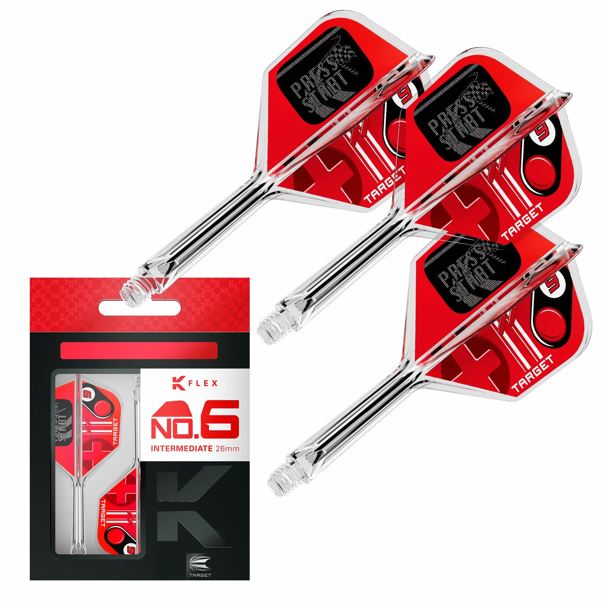 Target Darts K-Flex Game Over/Press Start/You Win Fléchettes Ailettes et Arbres N° 6 Lot de 3 Systèmes Intégrés Kflex Vol et Arbre Tige Moulée Tout-en-Un Court Intermédiaire Moyen