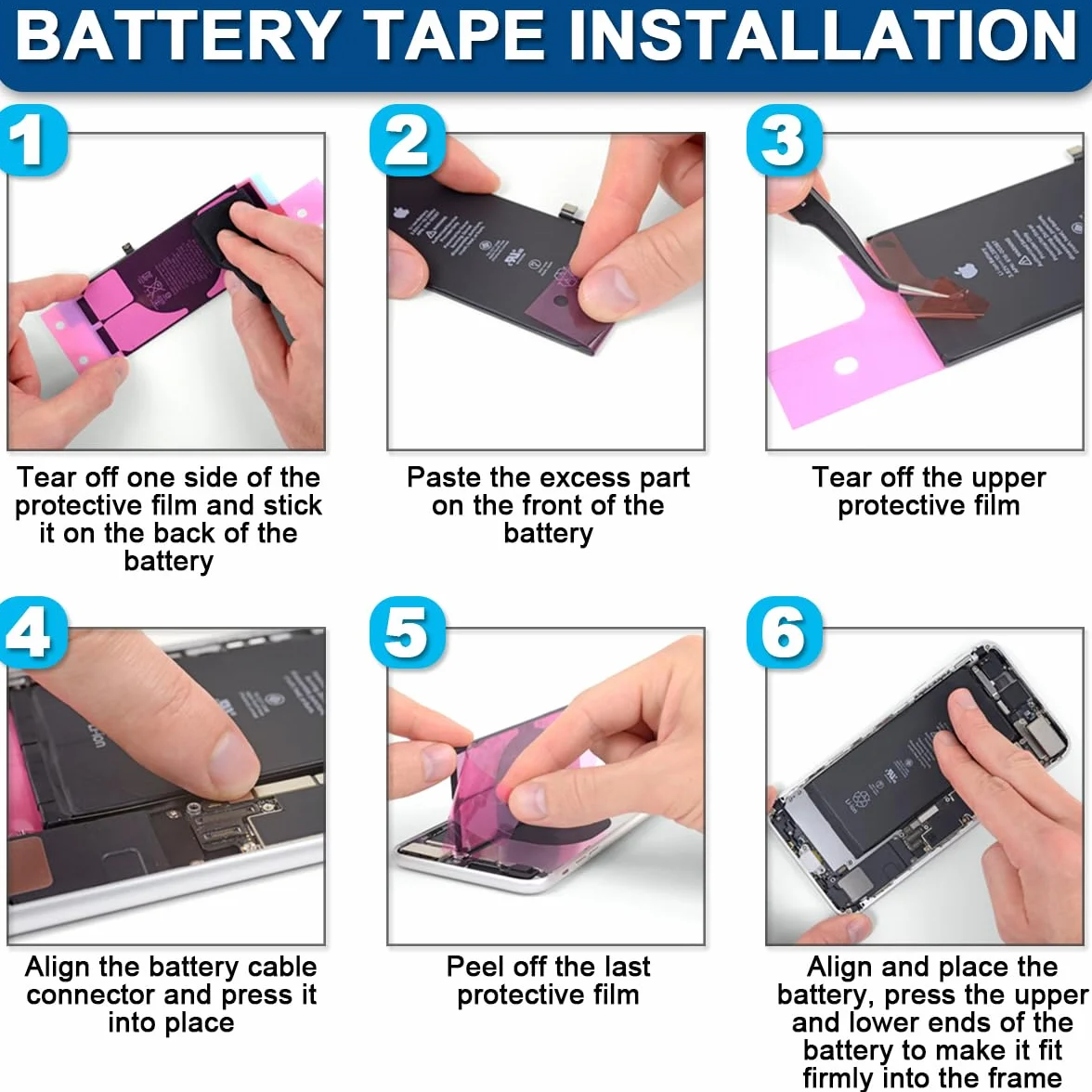 7pcs Adhésif pré-Coupe étanche Compatible avec pour l'pour iPhone 11, l'écran LCD Adhésif et la Batterie Interne de la Batterie d'adhésive et l'outil de Retrait (6,1 Pouces/Noir)