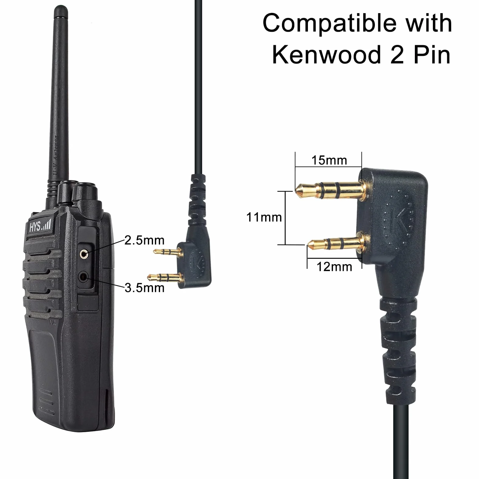 Oreillette pour Talkie Walkie, Écouteur en Forme de G avec Micro PTT, Connecteur 2 Broches Compatible avec Kenwood Baofeng UV-5R, UV-82, BF-888S Radios Bidirectionnelles (Lot de 5)