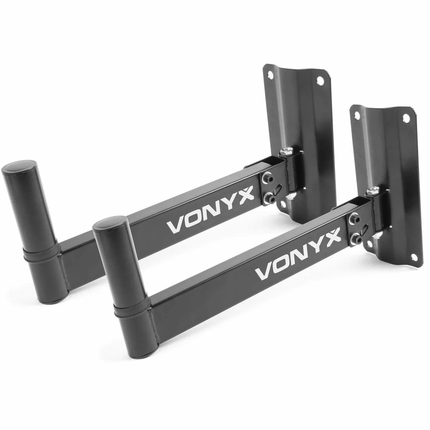 VONYX WMS-02 Paire de Supports Muraux pour Enceintes, Orientable à 180° et 30° à la Verticale, Support Enceinte Insert 35mm, Plaque de Montage 4 Trous, Charge Maximale 25 kg par Pied