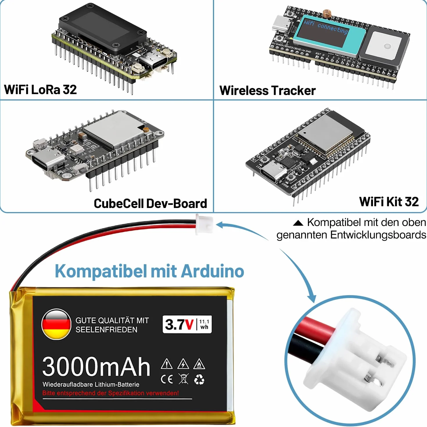 Batterie Lithium 3,7 V 3000 mAh, 1 S, 1 C, avec Carte de Protection et connecteur Micro JST 1.25, pour Carte de développement Arduino Node MCU ESP32