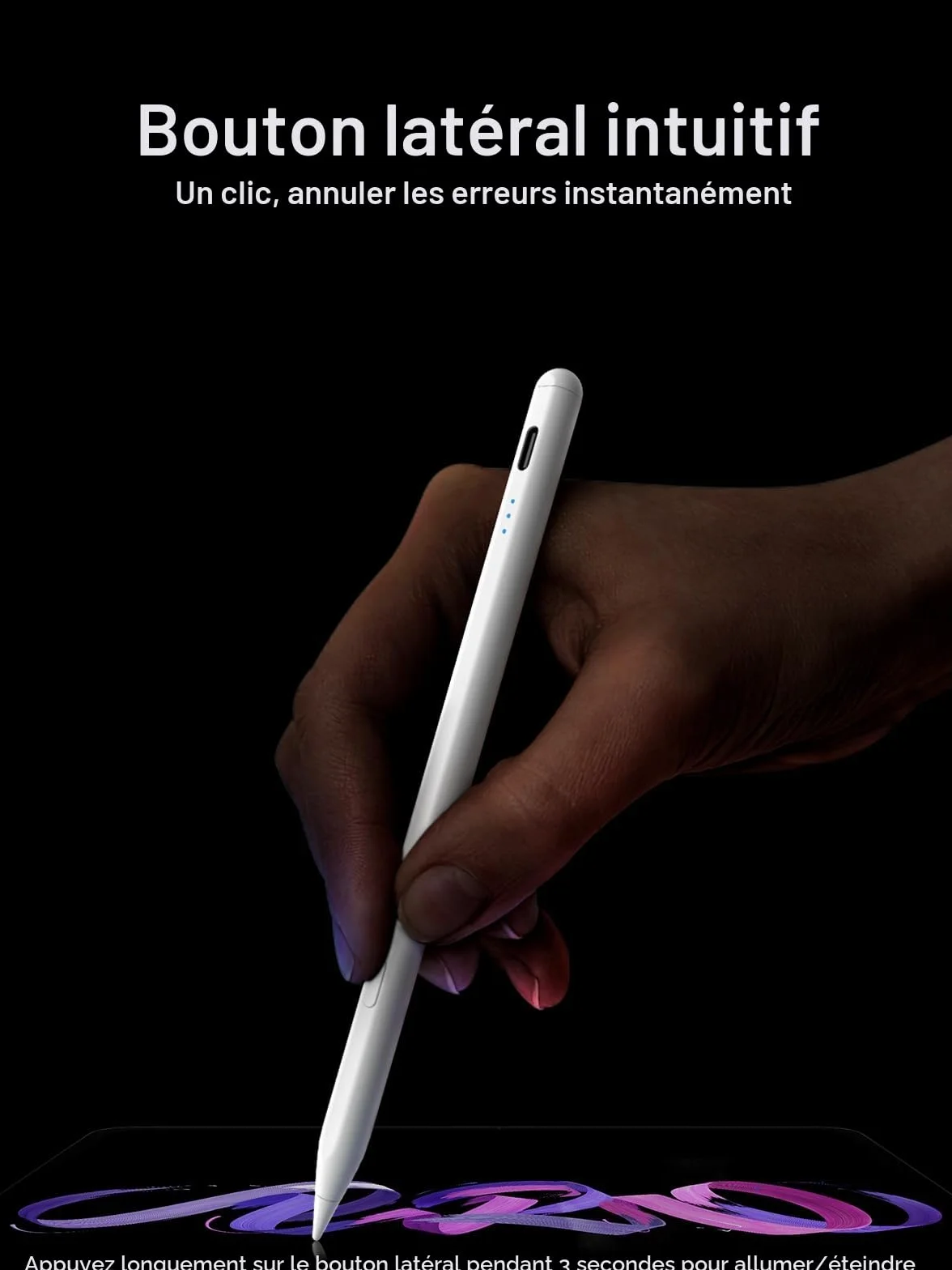 Stylet pour Apple iPad 2018-2026, Recharge Rapide, Rejet de Paume, Détection d'Inclinaison