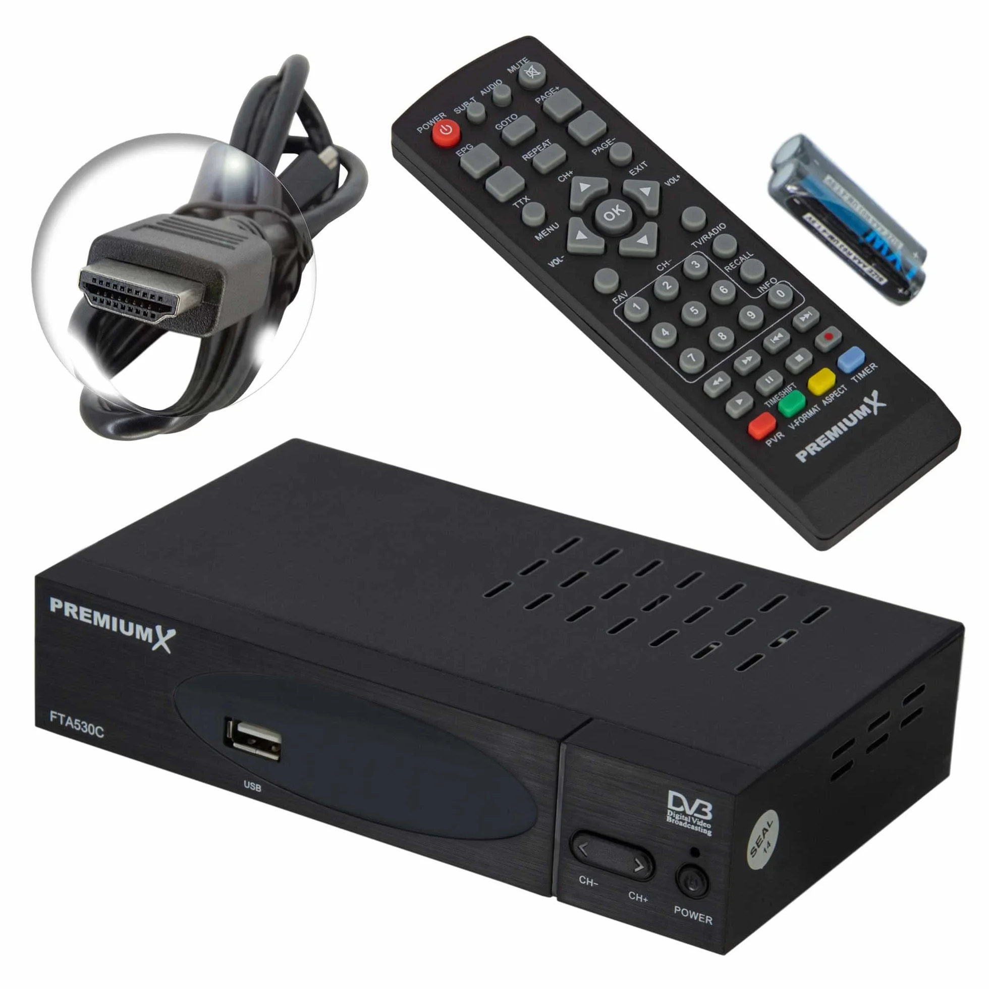 PremiumX Récepteur de câble DVB-C FTA 530C TV numérique HD | Installation de Voiture Lecteur multimédia USB SCART HDMI WiFi en Option | Télévision par câble Convient à Tous Les fournisseurs de câbles
