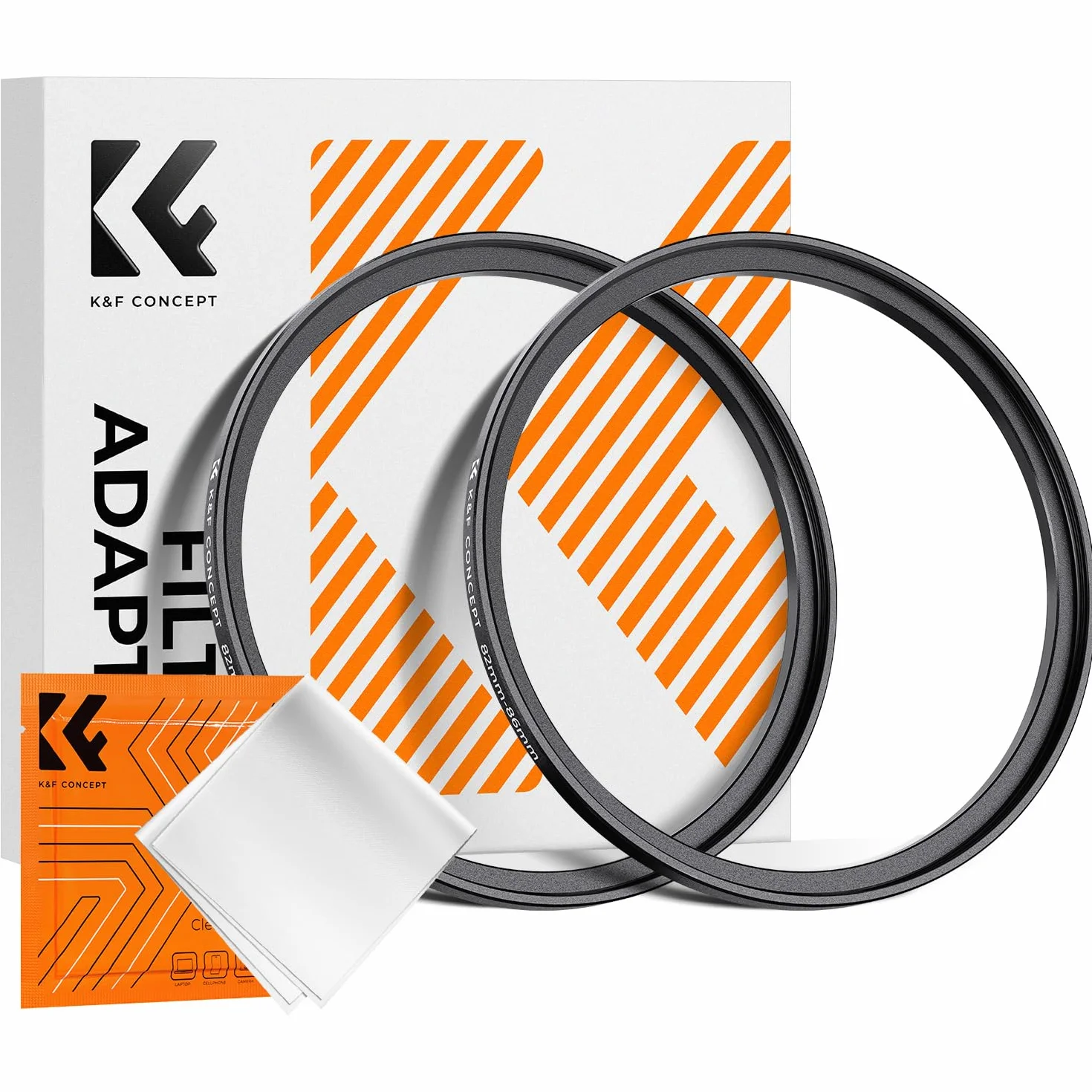 K&F CONCEPT 2 PCS Filtre Bague Adaptateur 62-67mm Step up Ring Chiffon de Nettoyage