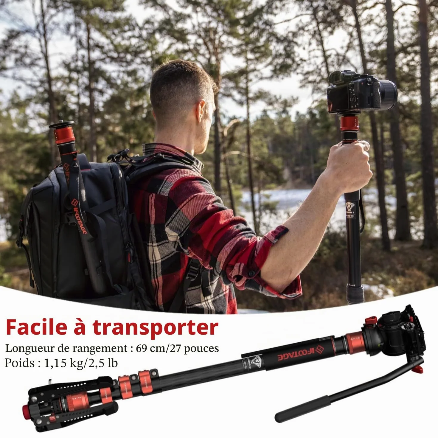IFOOTAGE Cobra 3 C180F-P+K5S Monopode d'Appareil Photo, Monopode Vidéo, Tête Fluide Vidéo, Tête Panoramique Fluide en Aluminium pour Appareils Photo Reflex et Caméscopes