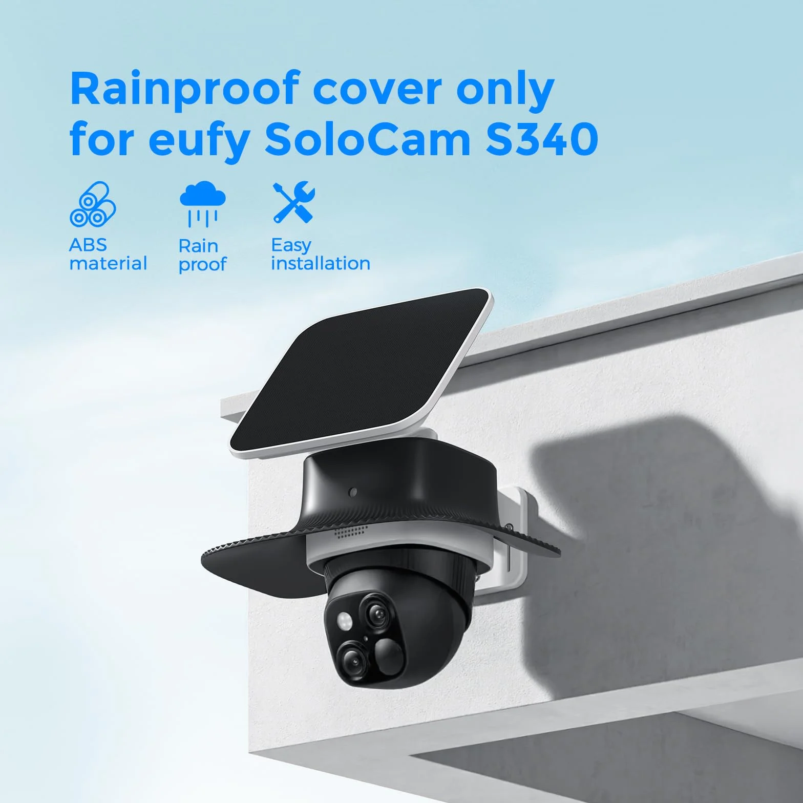 Support Anti-Pluie pour caméra Eufy Security SoloCam S340, Protection Solaire extérieure pour caméra Eufy S340, protège la caméra de la poussière et des Rayons UV