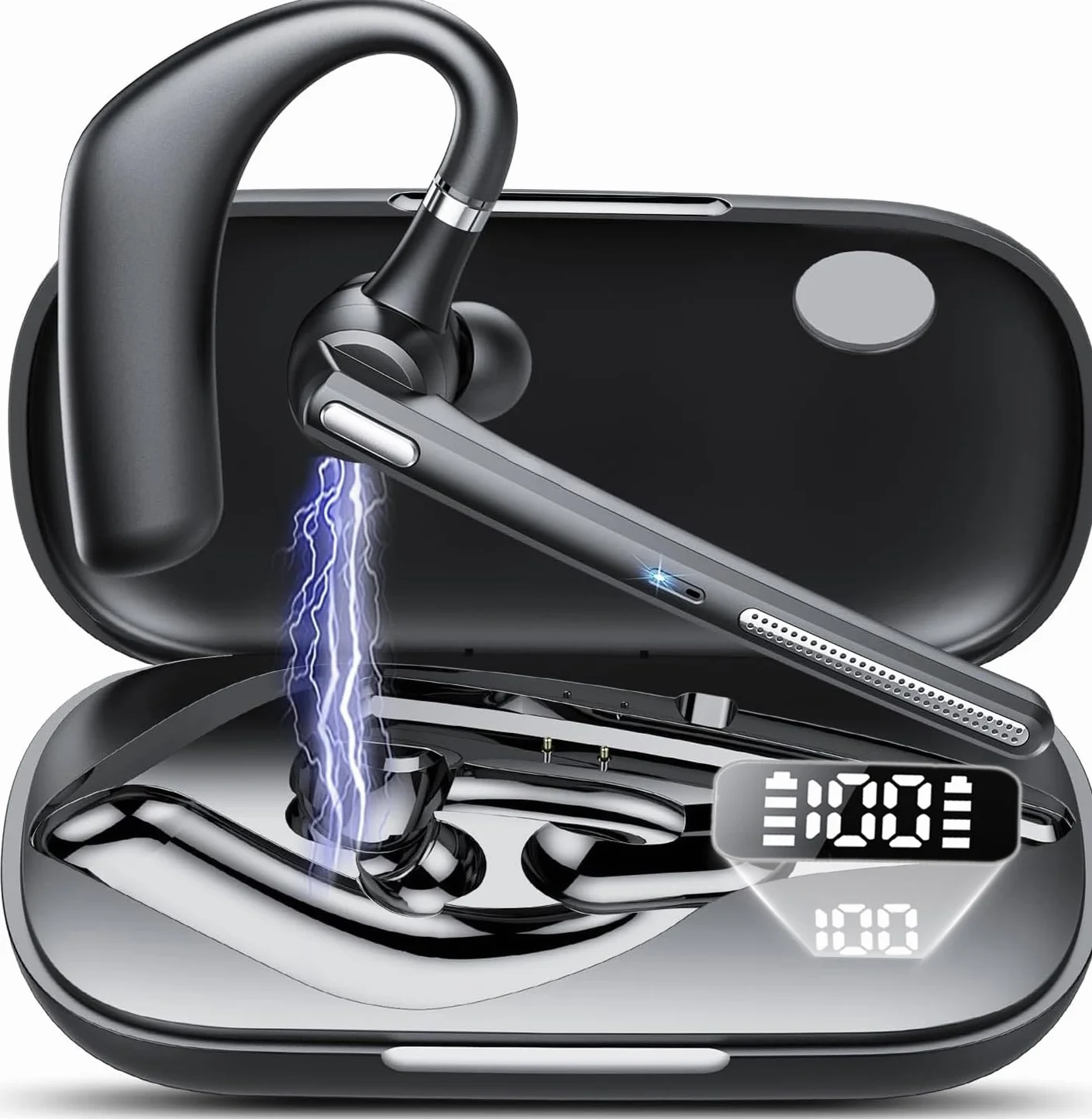 CASCHO Oreillette Bluetooth sans Fil V5.3 avec Dual Annulation De Bruit ENC Mic, Kit Main Libre Bluetooth,Casques avec 60H de Temps de Conversation étui de Chargement LED pour iPhone/Android