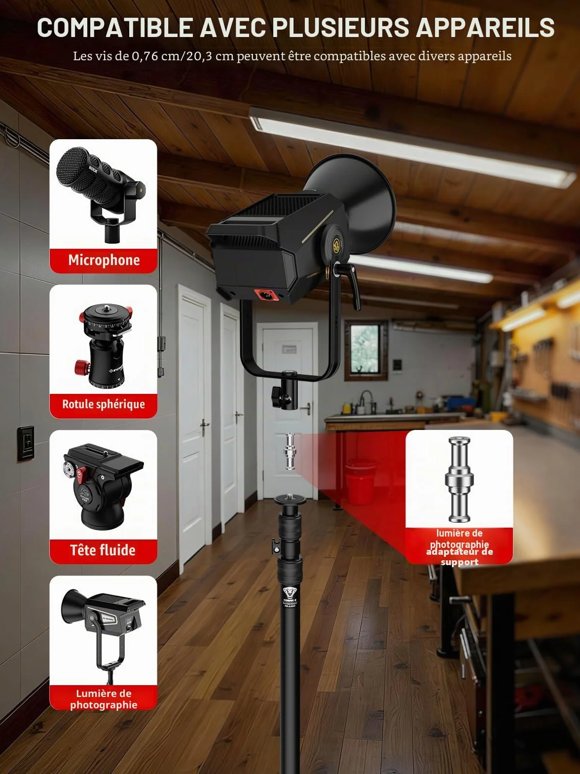 IFOOTAGE Cobra 2 RB-A400 Monopode Professionnel en Aluminium pour Appareil Photo,Monopode de Studio,Base Lestée et Hauteur Réglable,Support de Sol,Support D'éclairage,Diamètre de la Base : 40 cm