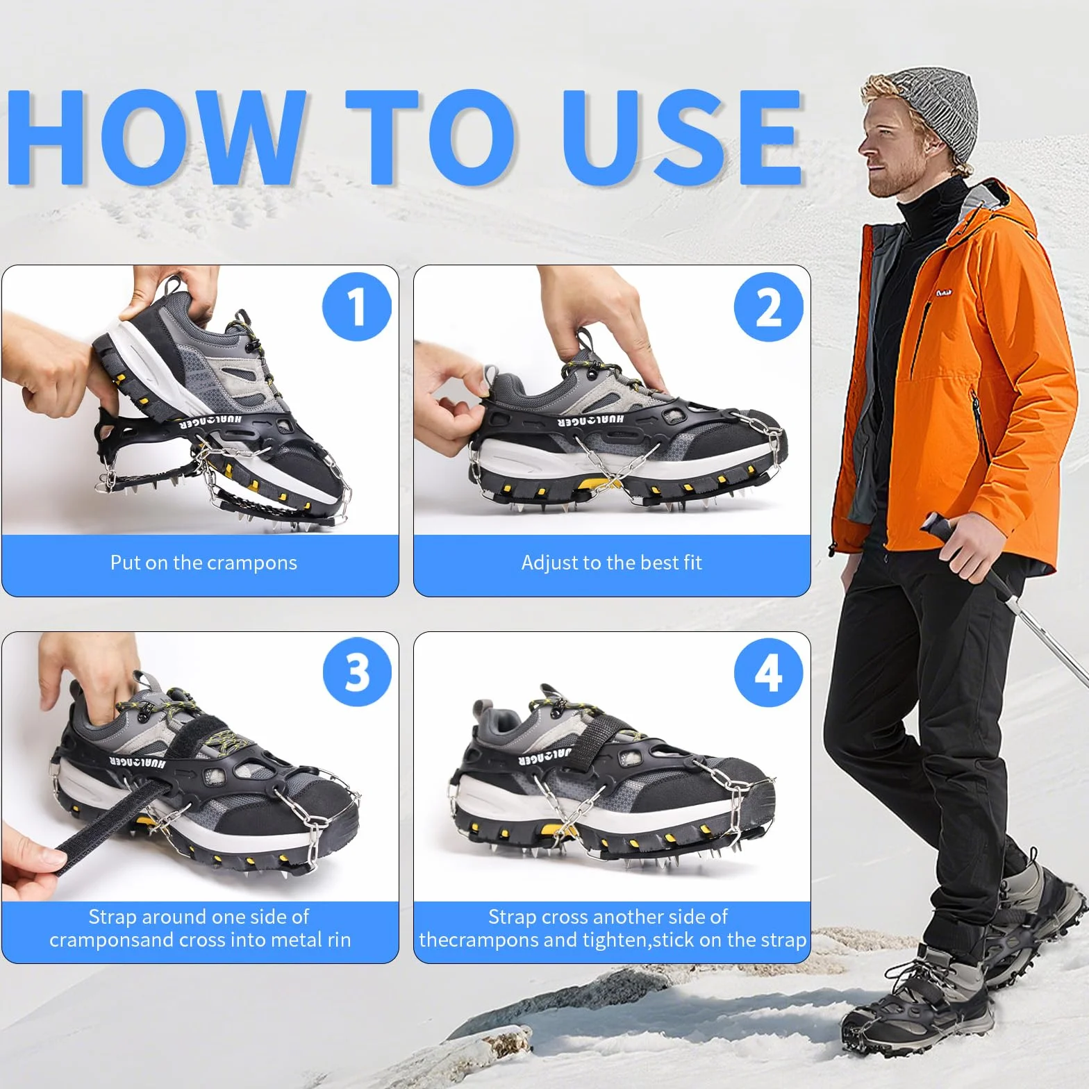 Crampons pour Bottes de Randonnée Acier Inoxydable Antidérapant pour Chaussures Randonnée Alpinisme