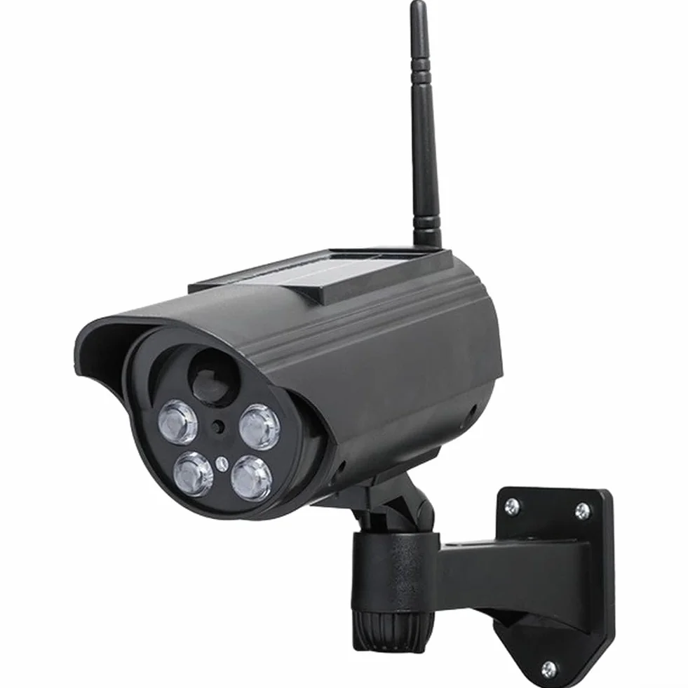 Fausse caméra de sécurité à énergie solaire avec détection de mouvement, rotation à 360°, caméra de surveillance factice pour extérieur, leurre résistant aux intempéries avec lumière rouge clignotante