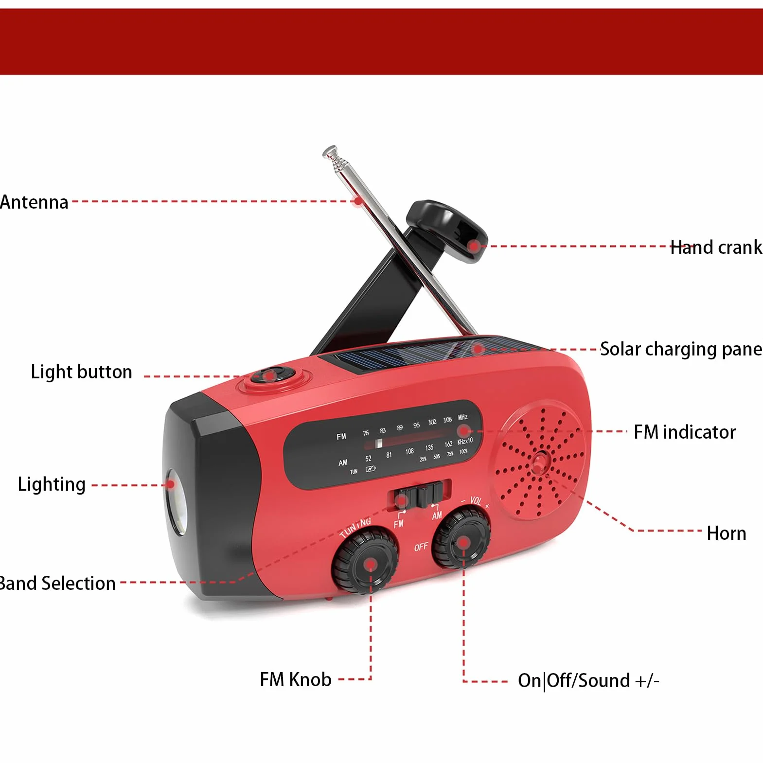 Radio Portable AM FM avec Chargeur Solaire Manivelle USB Lecteur MP3 pour Camping Randonnée