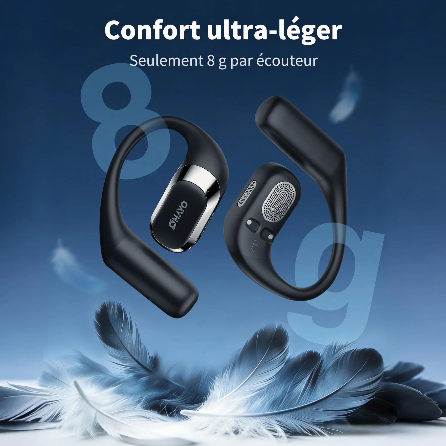 OHAYO Ecouteurs Sport, Écouteur sans Fil Sport avec 4 ENC Mic, Écouteur Bluetooth 5.4, IPX7 Étanche Oreillette Bluetooth Running, Faire du vélo, 40H d'autonomie, Basses Profondes, USB-C Charge Rapide