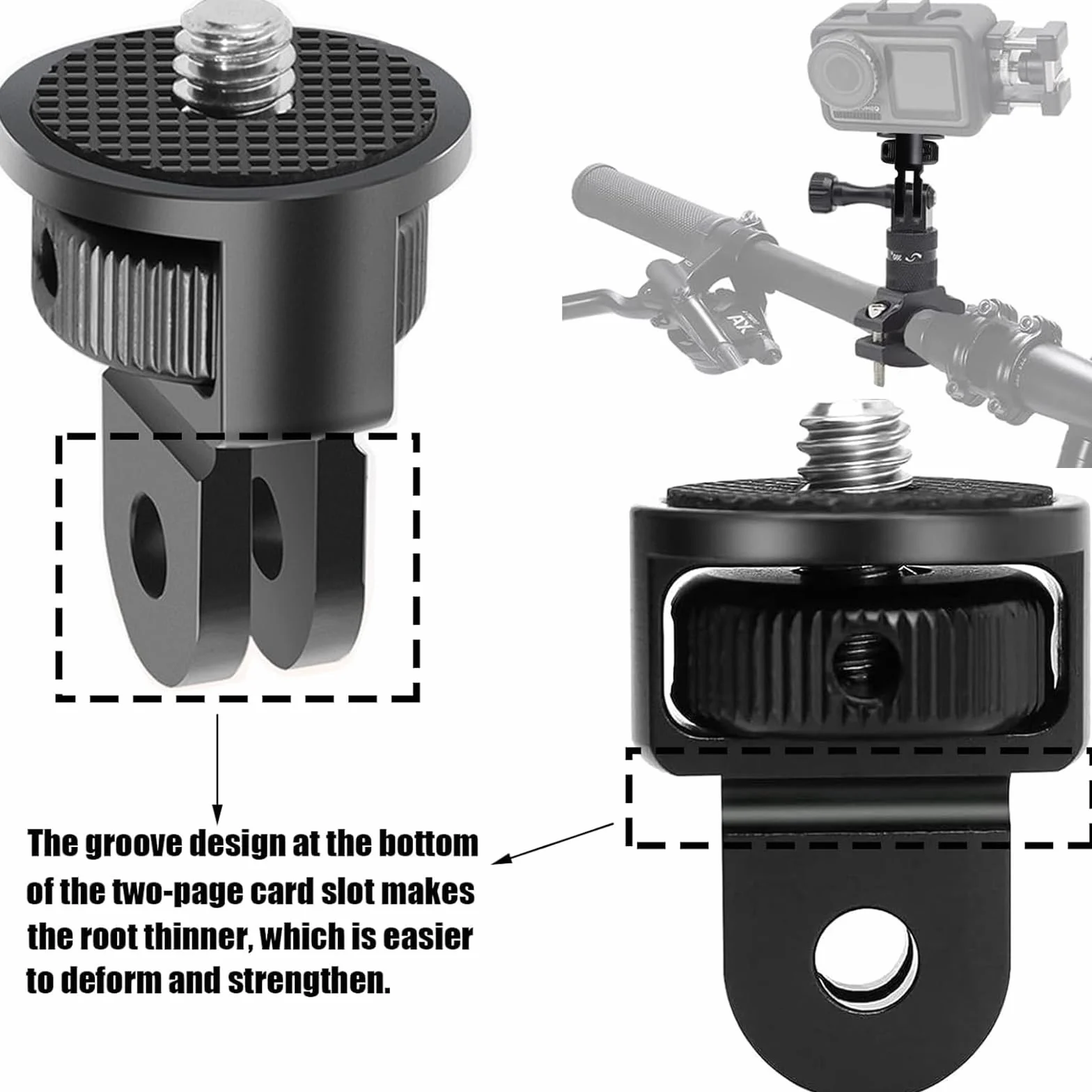 2 Pièces Adaptateur de Trépied en Aluminium, 1/4" Fixation de Trépied Compatible, Ajustement à 360 ° Adaptateur de Caméra, avec 2 Clés, pour Gopro Hero10, Sjcam Caméra(Noir)