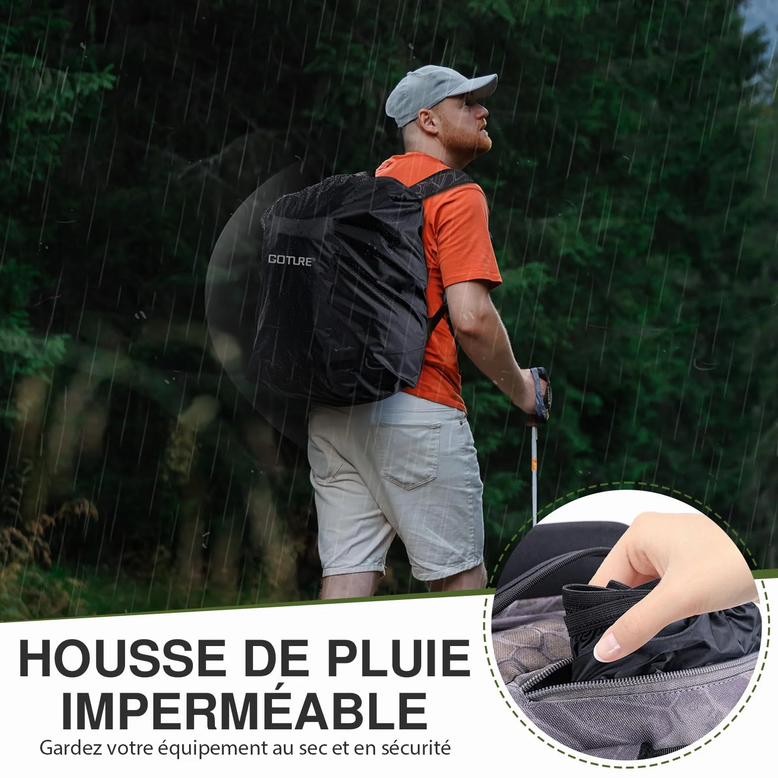 Goture Sac de pêche 45 L Tissu Oxford 900D Dos Souple résistant à l'eau avec Porte-Cannes et Housse de Pluie