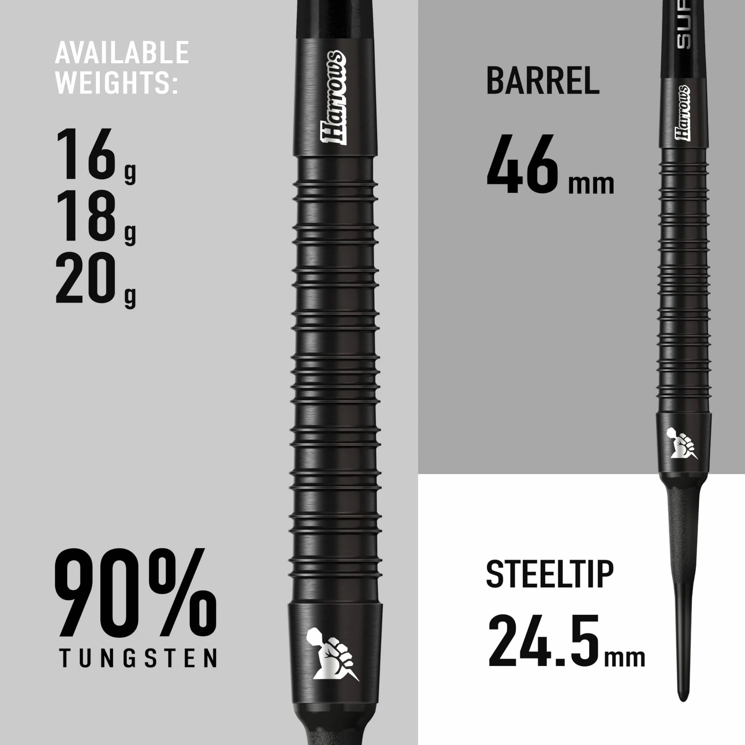HARROWS Fléchettes SUPERGRIP 90% TUNG 16 G