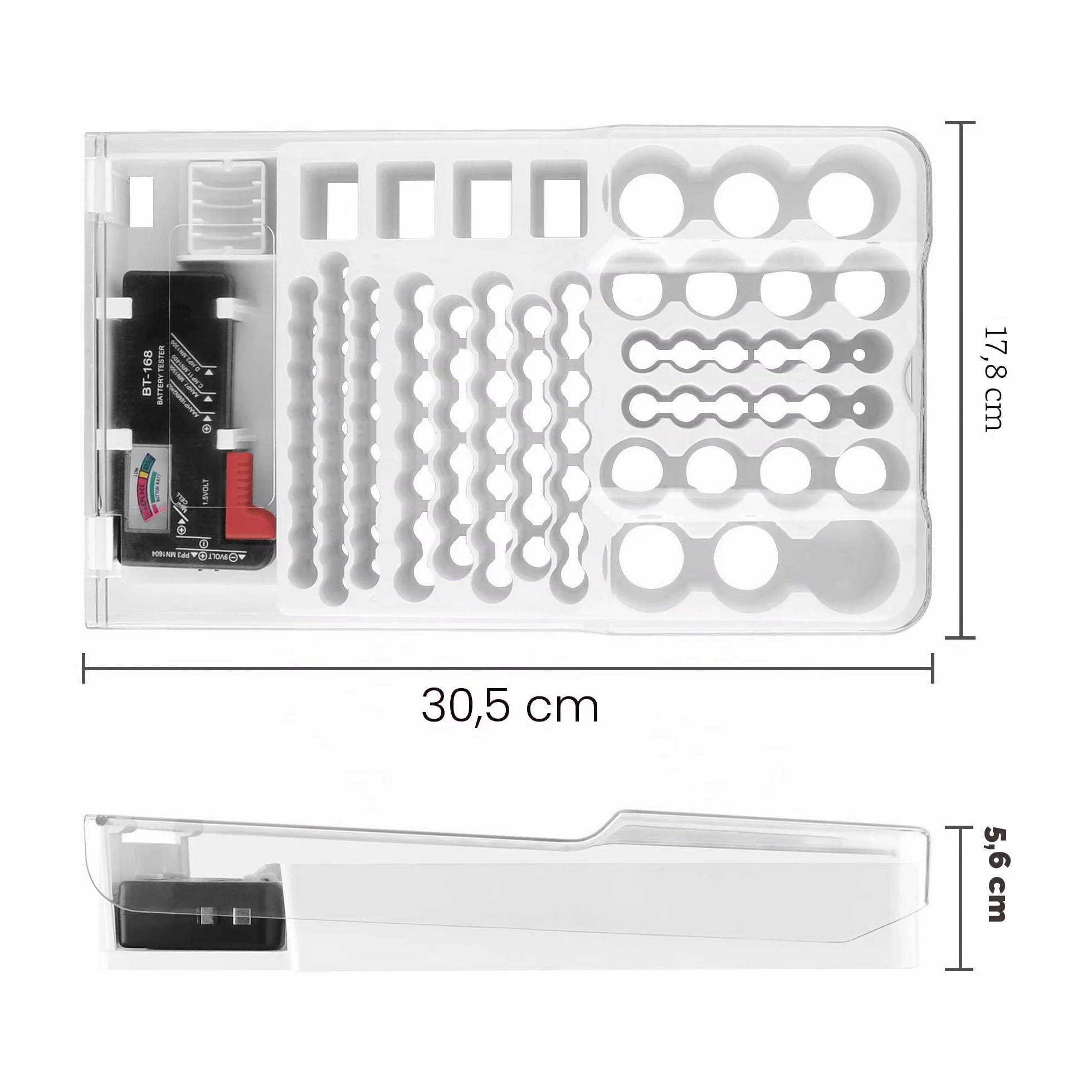 Linkidea Boîte de rangement pour piles avec testeur intégré - Peut contenir 93 piles (AAA, AA, 9V, C, D, bouton) pour la maison, le bureau et l'atelier