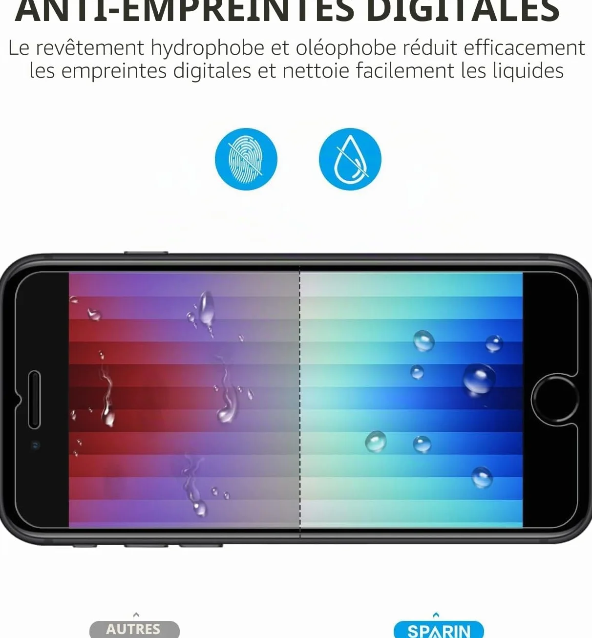 SPARIN 2 Pièces Verre Trempé Pour iPhone SE 2022/2020 et iPhone 8/7/6/6s, Film 2.5D, Protection Ecran iPhone 4.7 Pouces,9H Dureté,Sans bulles