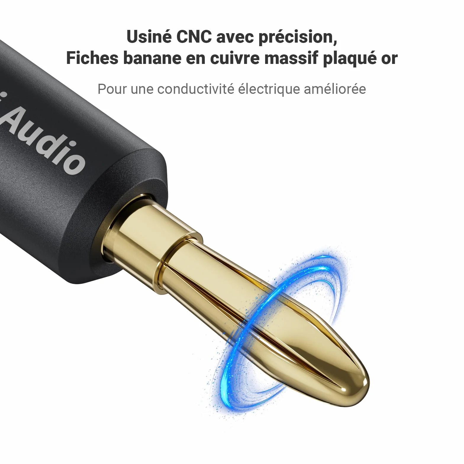 Fosi Audio Fiches Bananes pour Câbles d'enceintes, 2 Paires Plaquées or