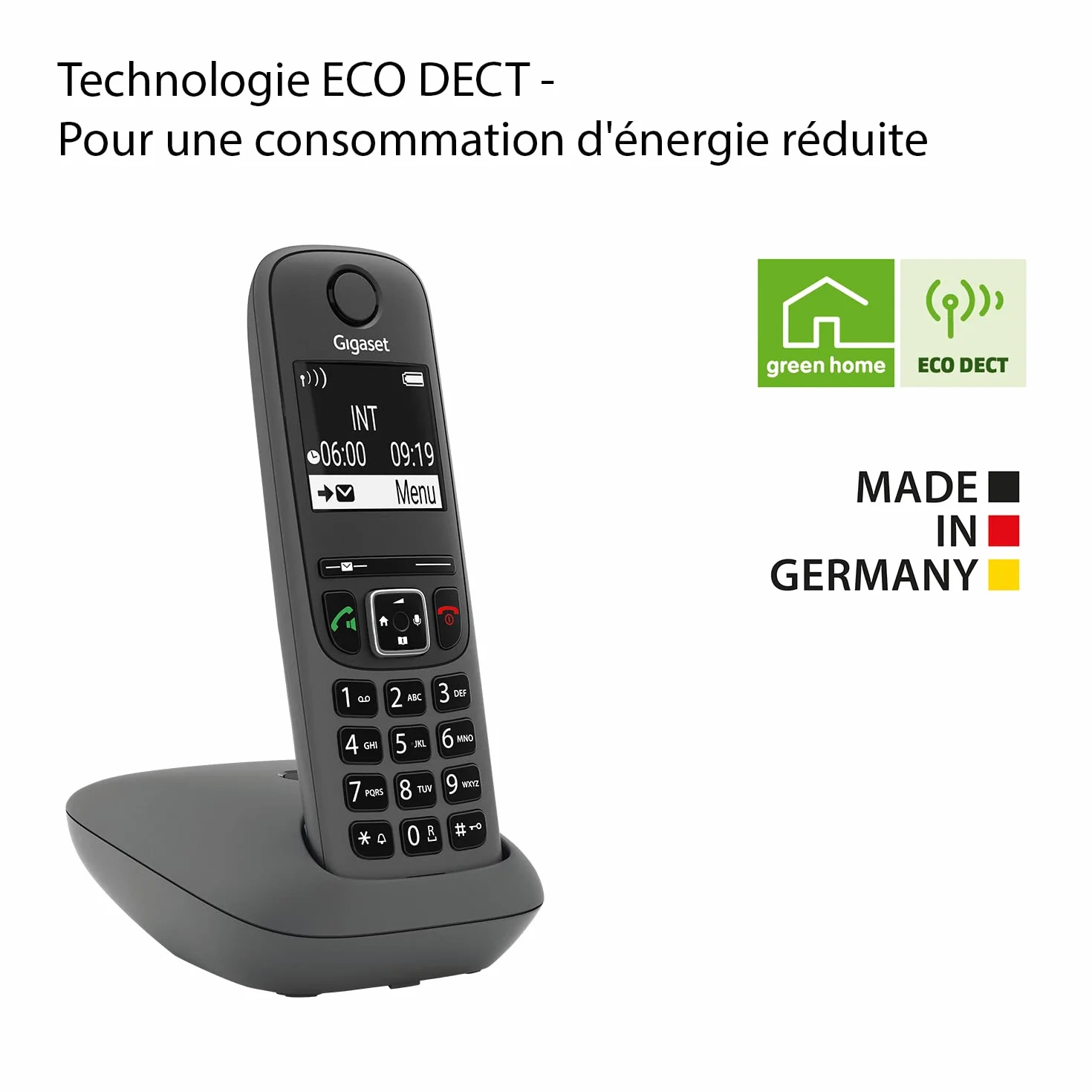 Gigaset A695 téléphone DECT sans fil grand écran fort contraste qualité audio mains libres gris