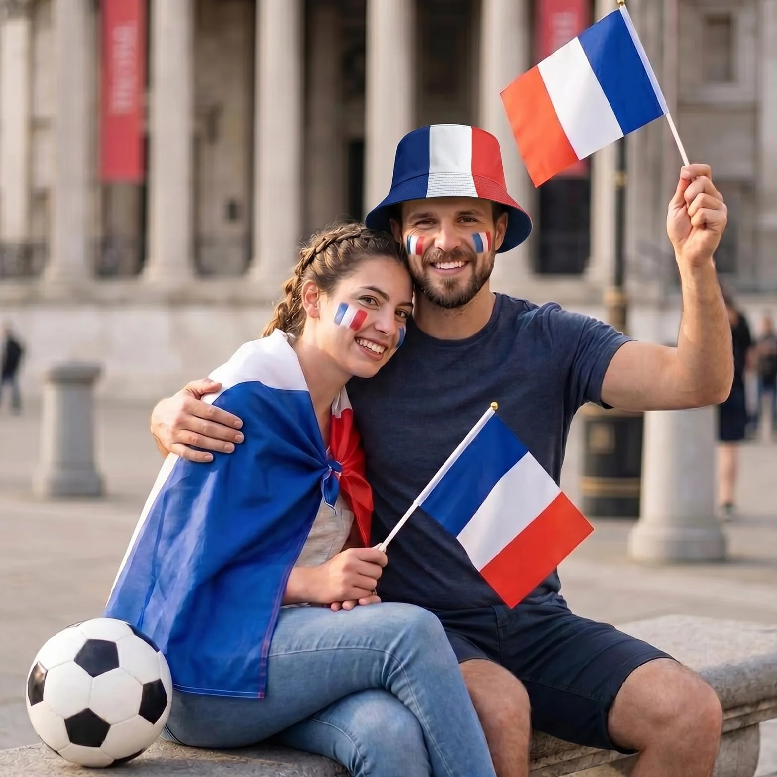 Petits Drapeaux à Main France Lot de 10, 14 x 21 cm, Drapeaux en Polyester avec Bâton pour Football Fan Zone