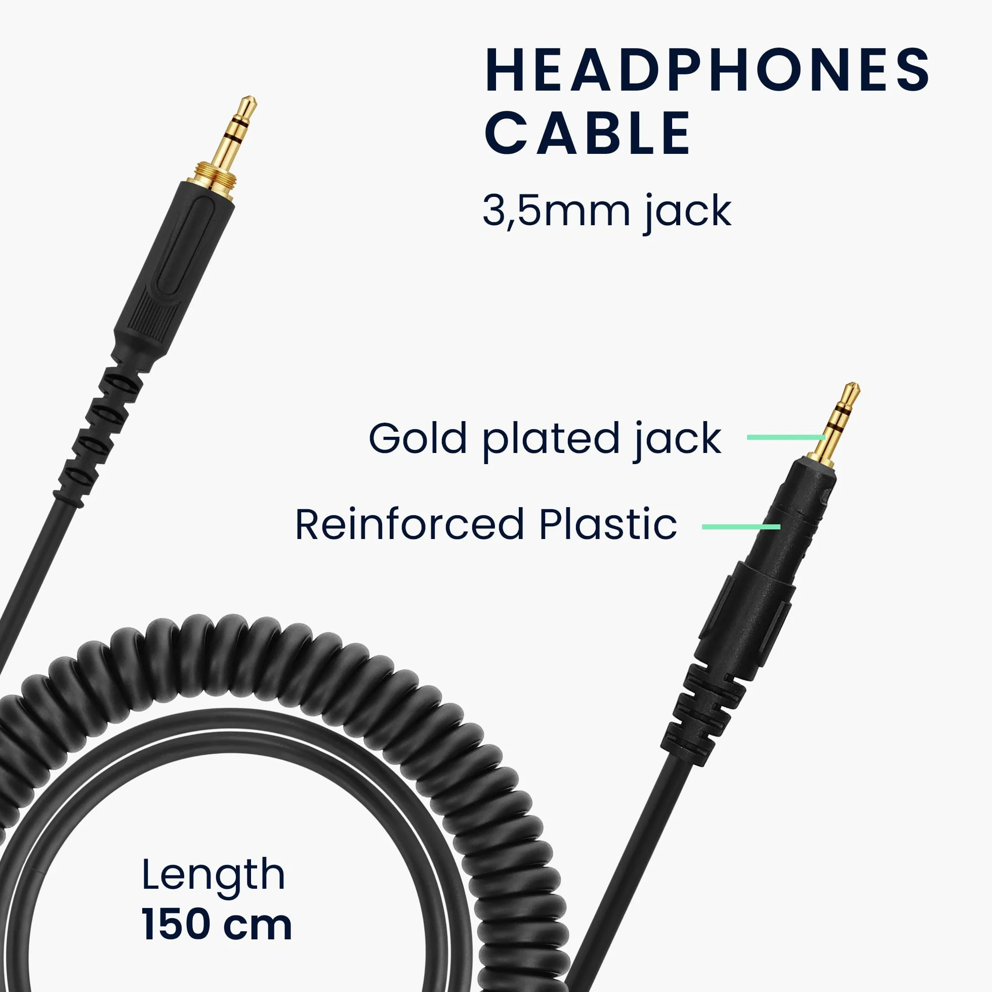kwmobile Câble compatible avec AudioTechnica ATH-M50X / M40X / M60X / M70X - Câble de Rechange 3,5mm pour Casque Audio avec Adaptateur Connecteur 6,35 mm