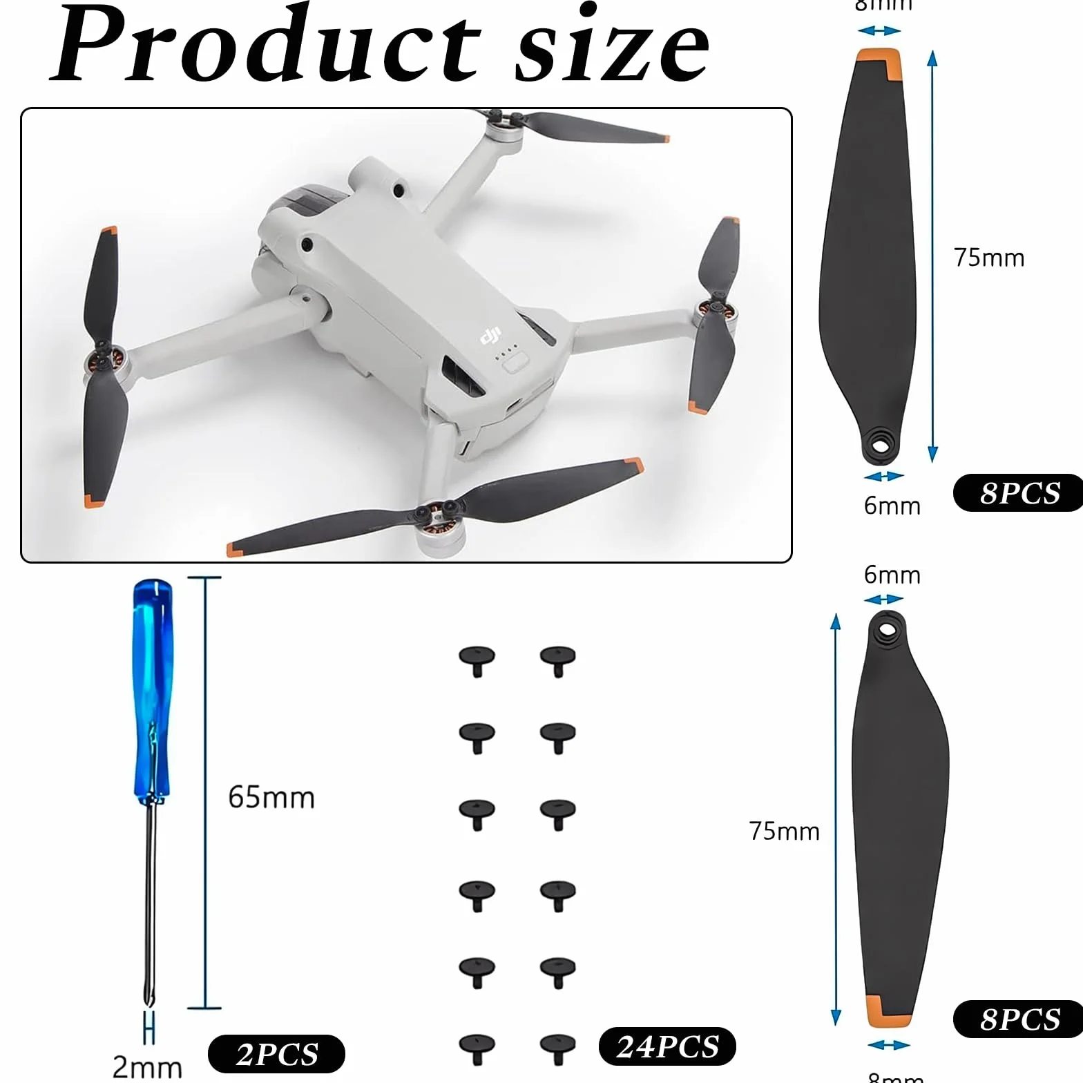 16 Lame D'hélice à Faible Bruit Accessoire pour Drone Hélices Remplacement avec 2 Tournevis et 24 Vis Compatibles avec Les ModèLes Mini 3,Mini 3 Pro et Mini 4 Pro