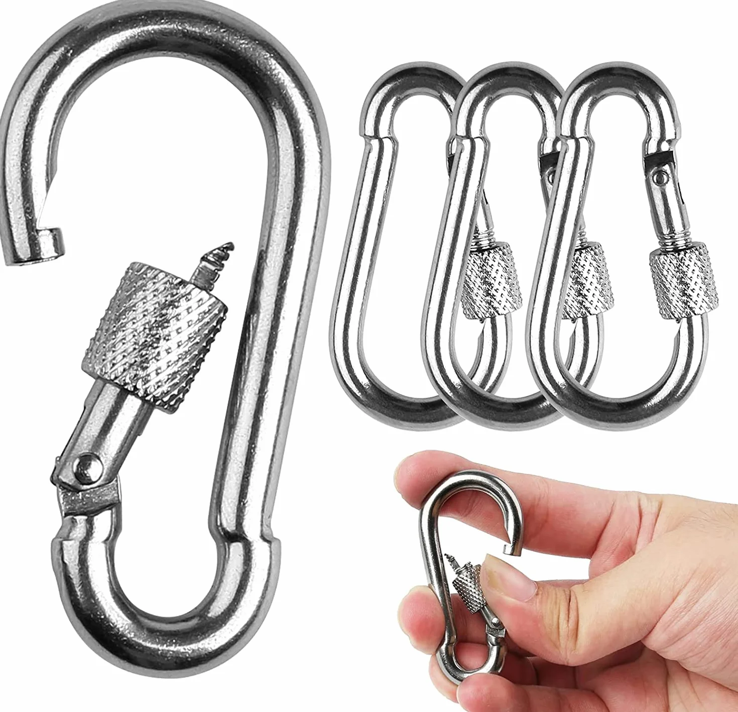 Lot de 4 Mousquetons M6 Acier Inoxydable 135 kg, Mousqueton à Vis pour Camping Clés Extérieur