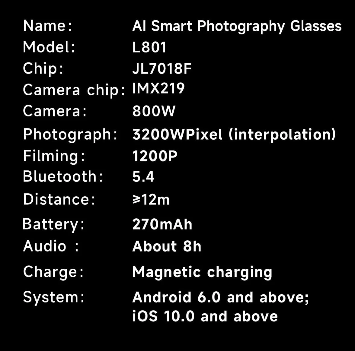 Lunettes Intelligentes AI avec Caméra 8MP, Lunette Camera Bluetooth Homme, Traduction IA Temps Réel, Audio Open-Ear, Lentilles Automatiques, Protection UV, Vidéo HD 1200P