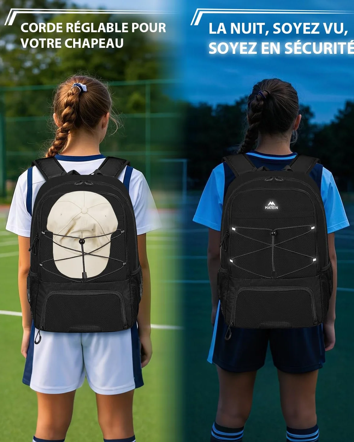 MATEIN Sac à Dos Football avec Compartiment à Chaussures Étanche pour Ordinateur Portable 15,6 Pouces, Noir
