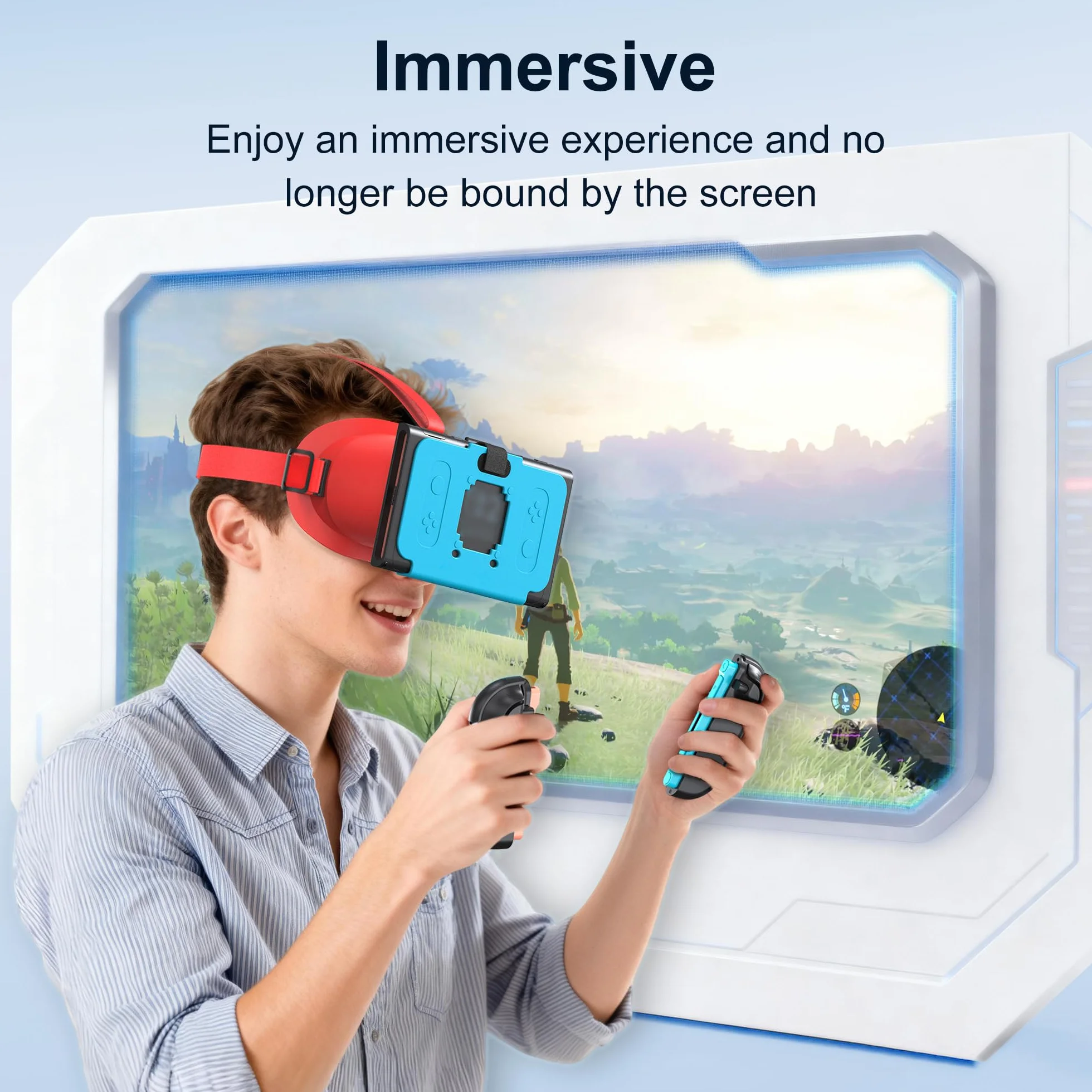 Casque réalité virtuelle Nintendo Switch 2 objectifs HD réglables sangle confortable lunettes 3D bleu rouge