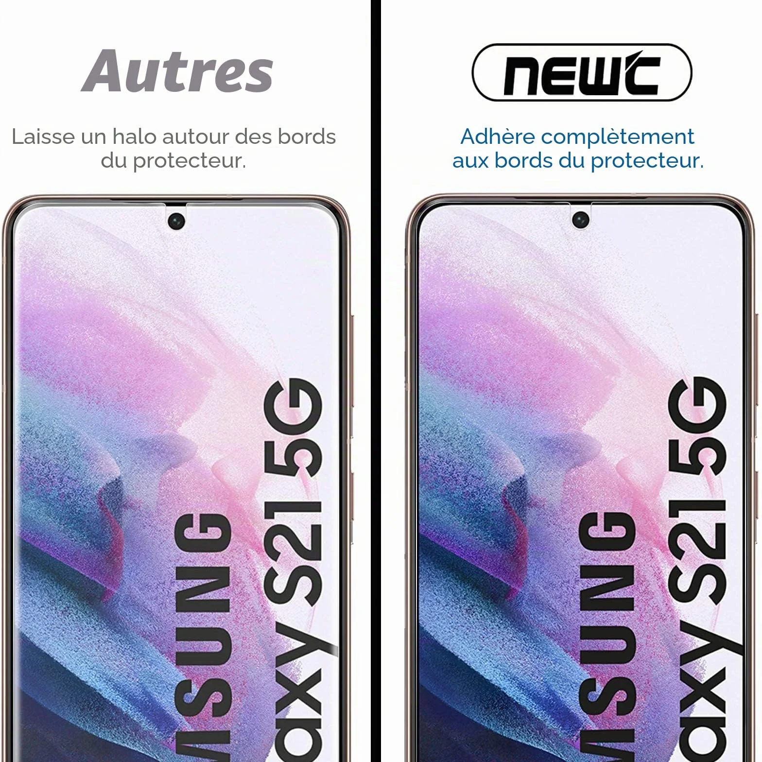 NEW'C Lot de 2, Verre Trempé pour Samsung Galaxy S21 5G (6.2), Film Protection écran -sans Bulles d'air -Ultra Résistant (0,26mm HD Ultra Transparent) Dureté 9H Glass